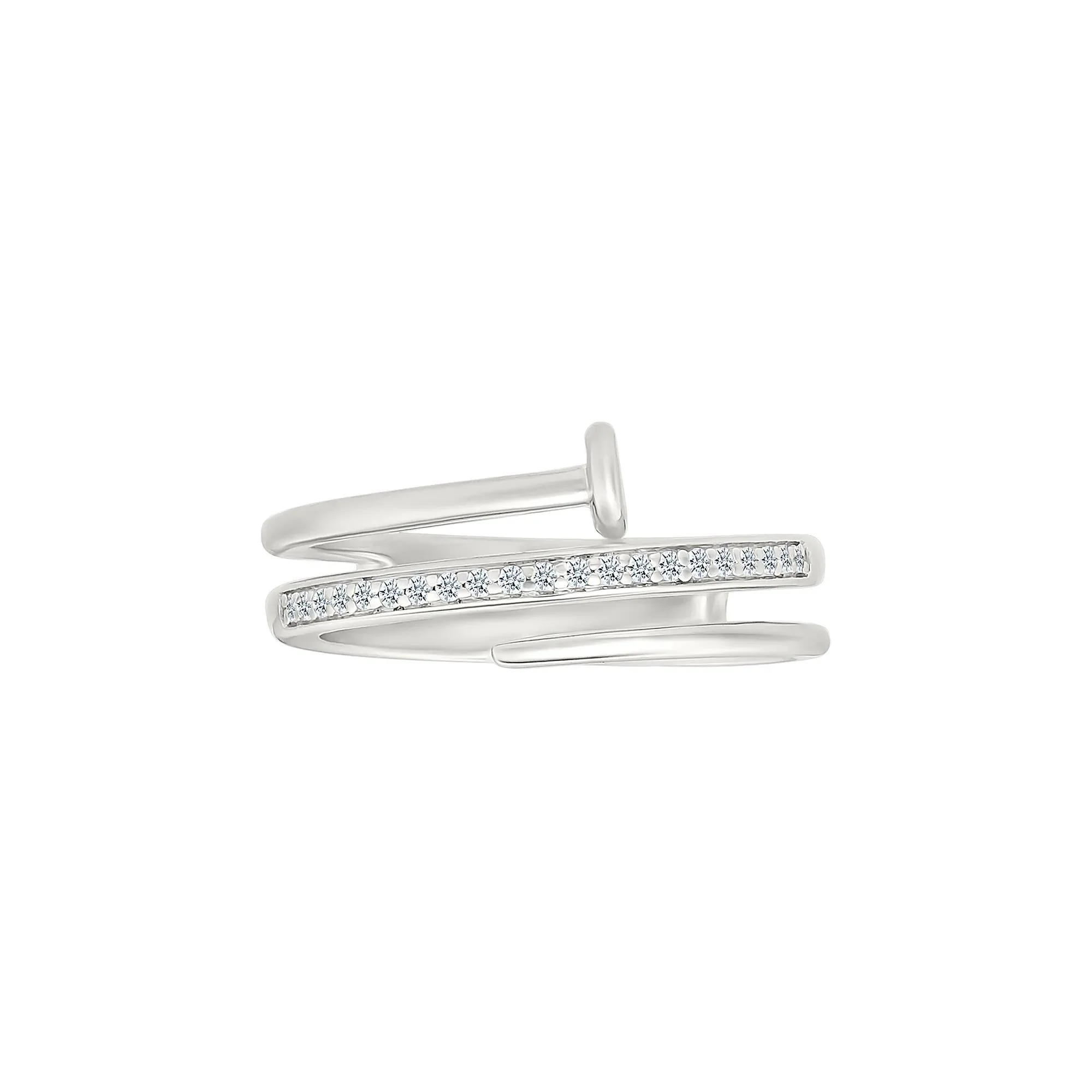 1/10 CT. Tw. Diamond Wrapped Screw Ring .925 Sterling Silver White Size 6.5 - Image 2