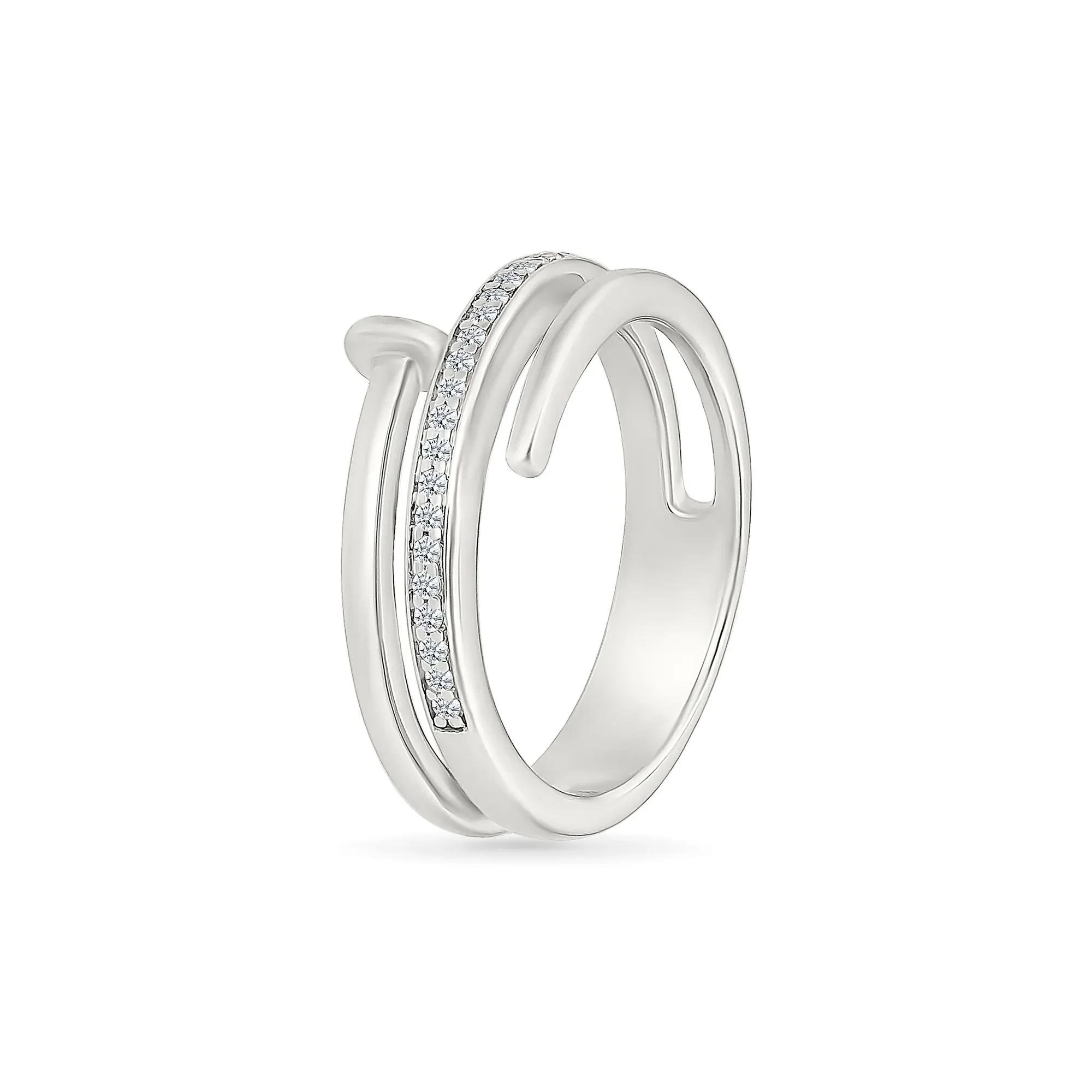 1/10 CT. Tw. Diamond Wrapped Screw Ring .925 Sterling Silver White Size 7 - Image 3
