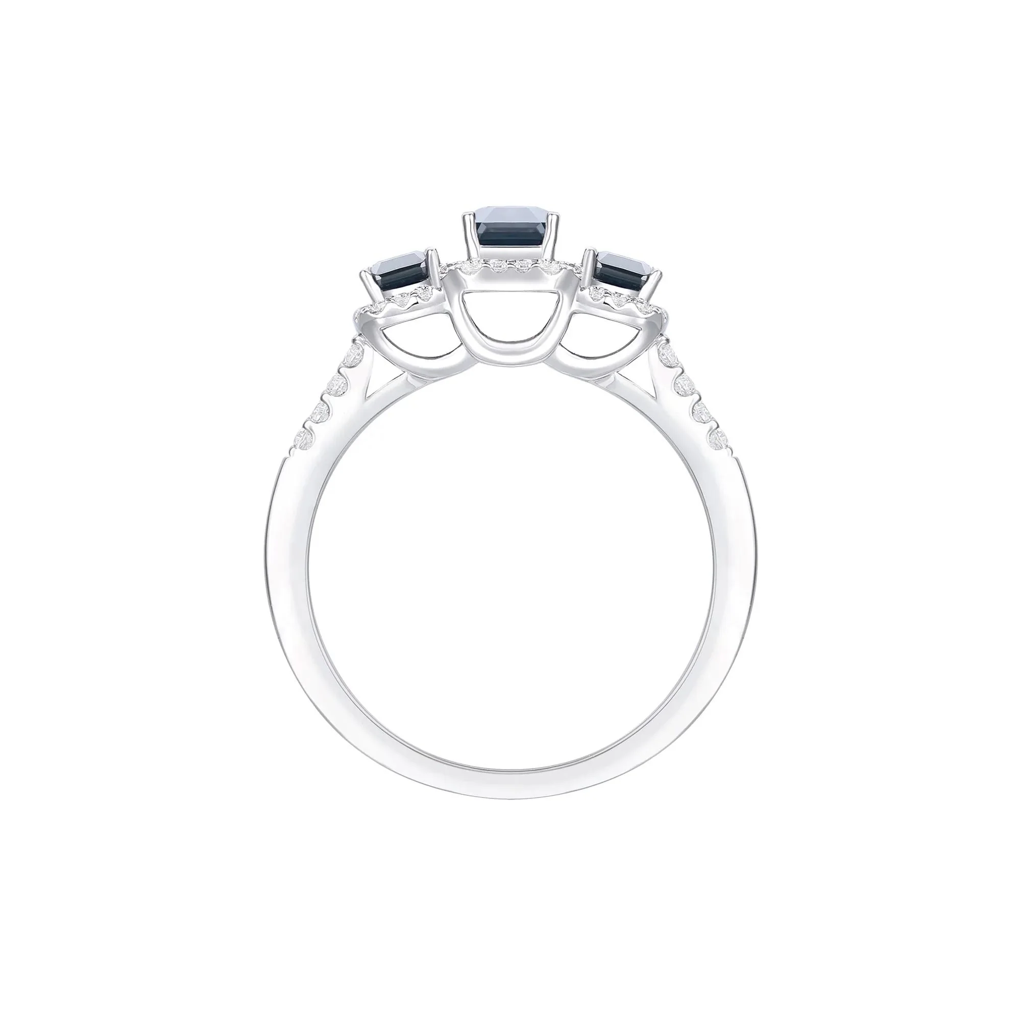 1/4 CT. Tw. Blue Sapphire and Diamond Three-Stone Ring 10K White Gold Size 7 1mm - Image 3