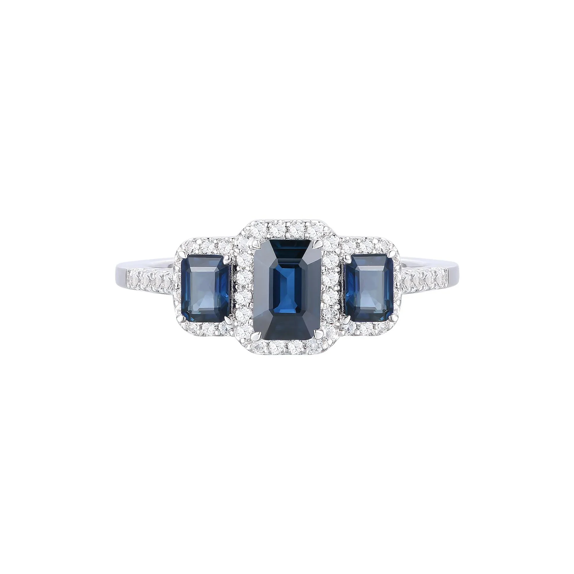 1/4 CT. Tw. Blue Sapphire and Diamond Three-Stone Ring 10K White Gold Size 8.5 1mm