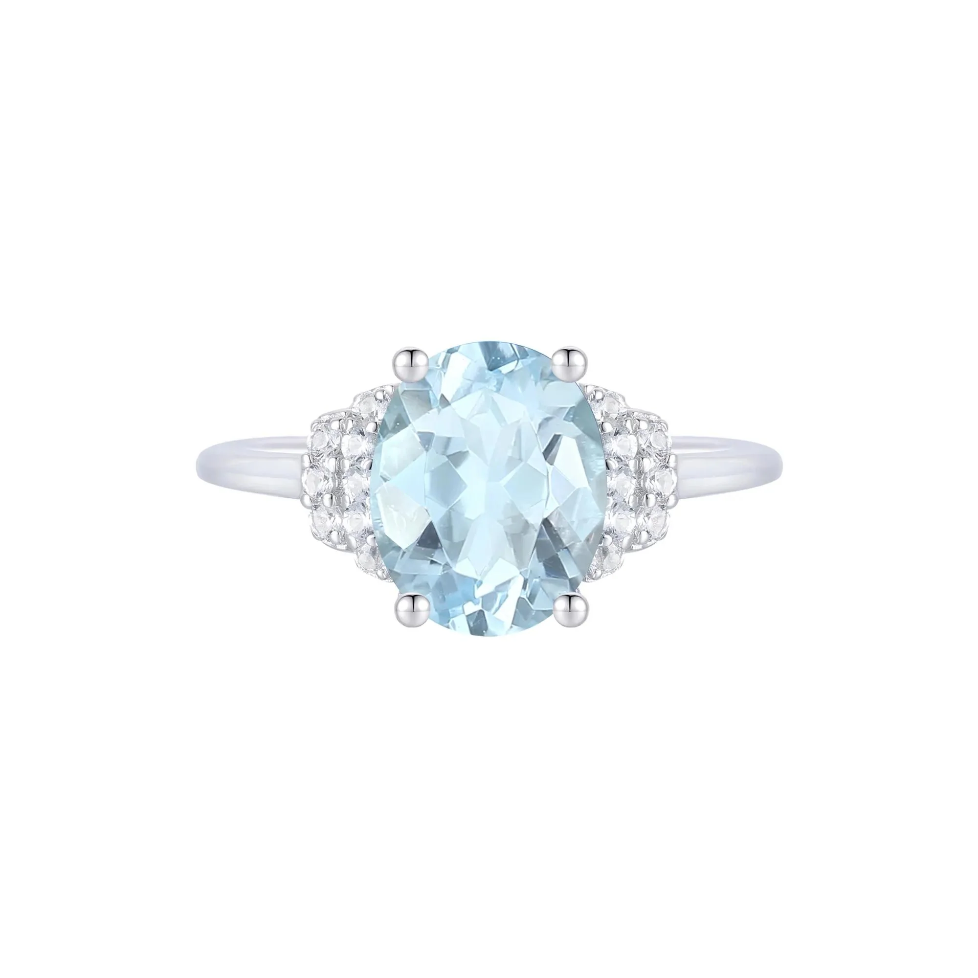 1/7 CT. Tw. Aquamarine and Diamond Ring 10K White Gold Round Brilliant Cut Size 8 1mm - Image 3
