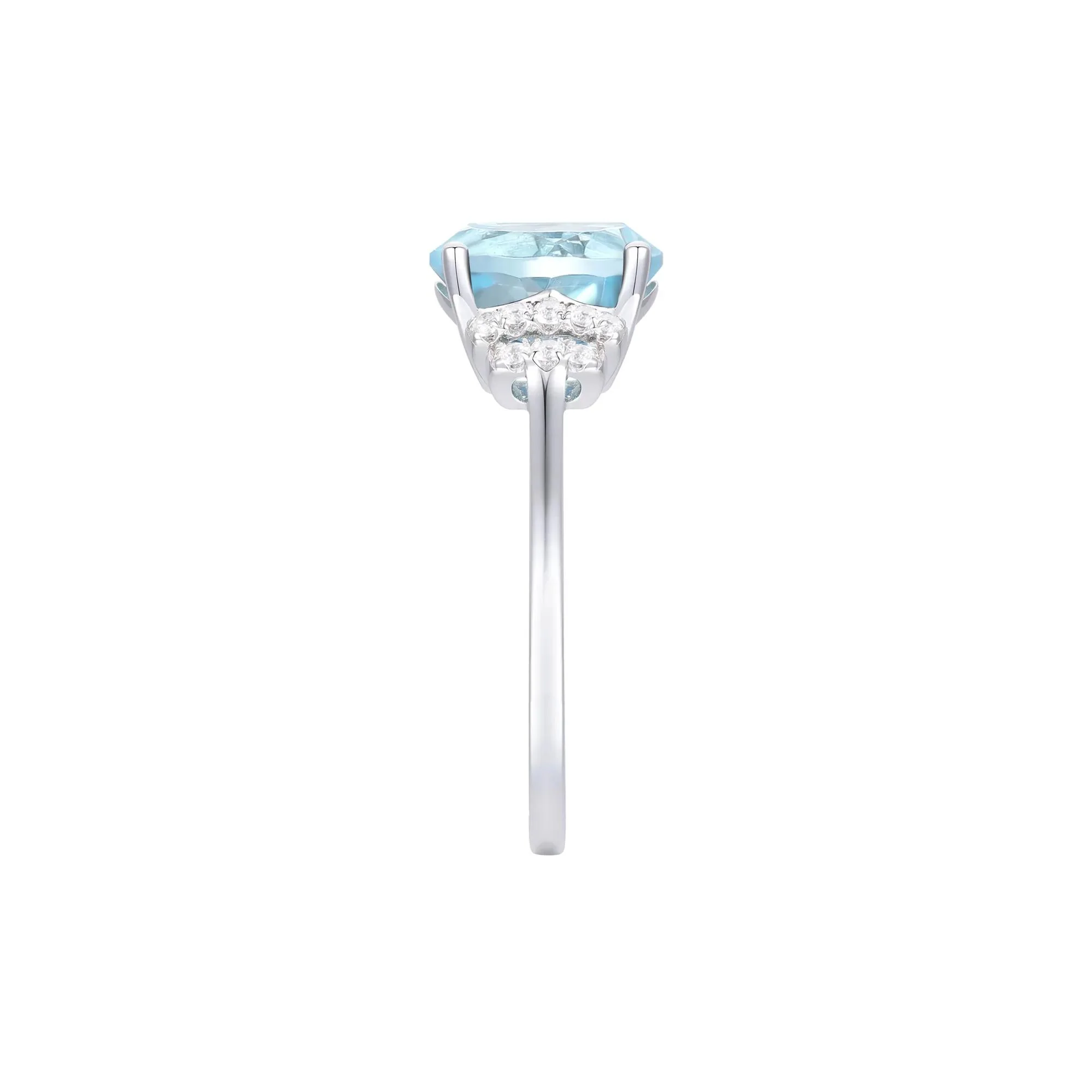 1/7 CT. Tw. Aquamarine and Diamond Ring 10K White Gold Round Brilliant Cut Size 9 1mm - Image 2