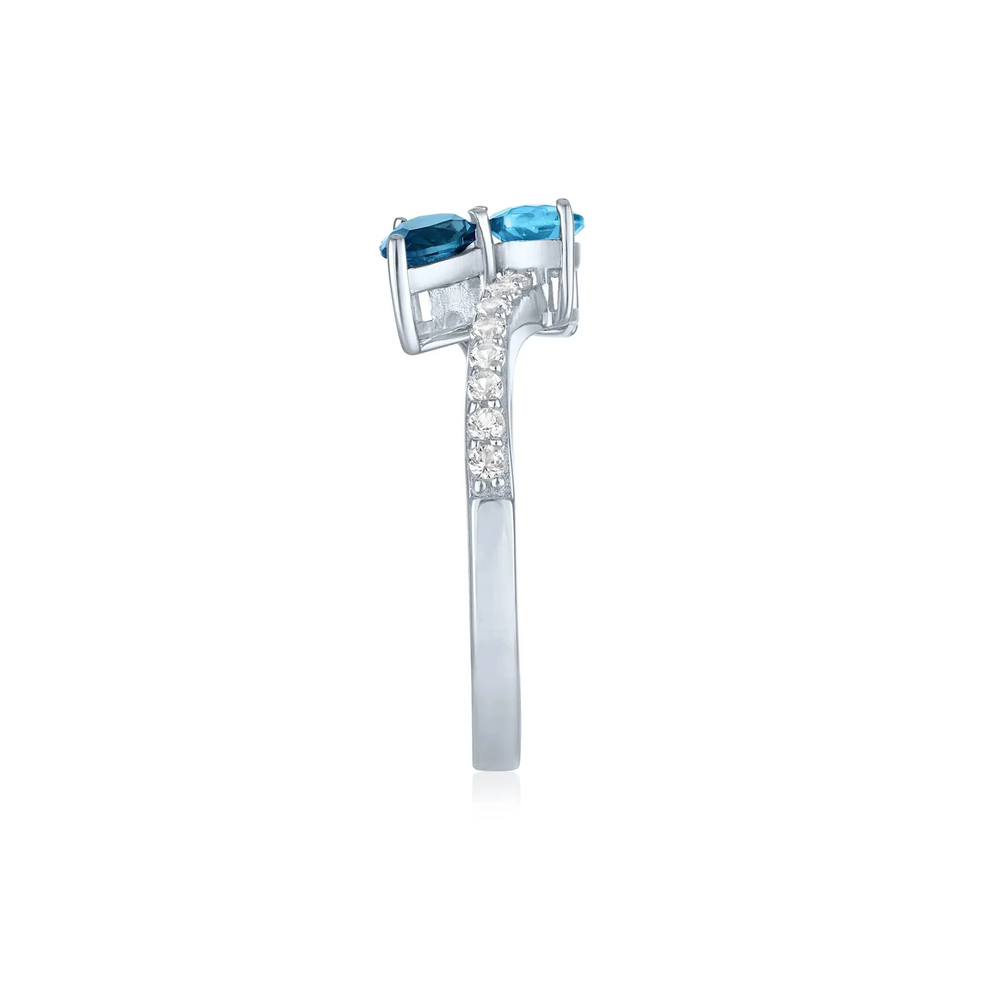 London Blue & Sky Blue Topaz Bypass Ring with Lab-Created White Sapphires .925 Sterling Silver Size 7 1mm - Image 3