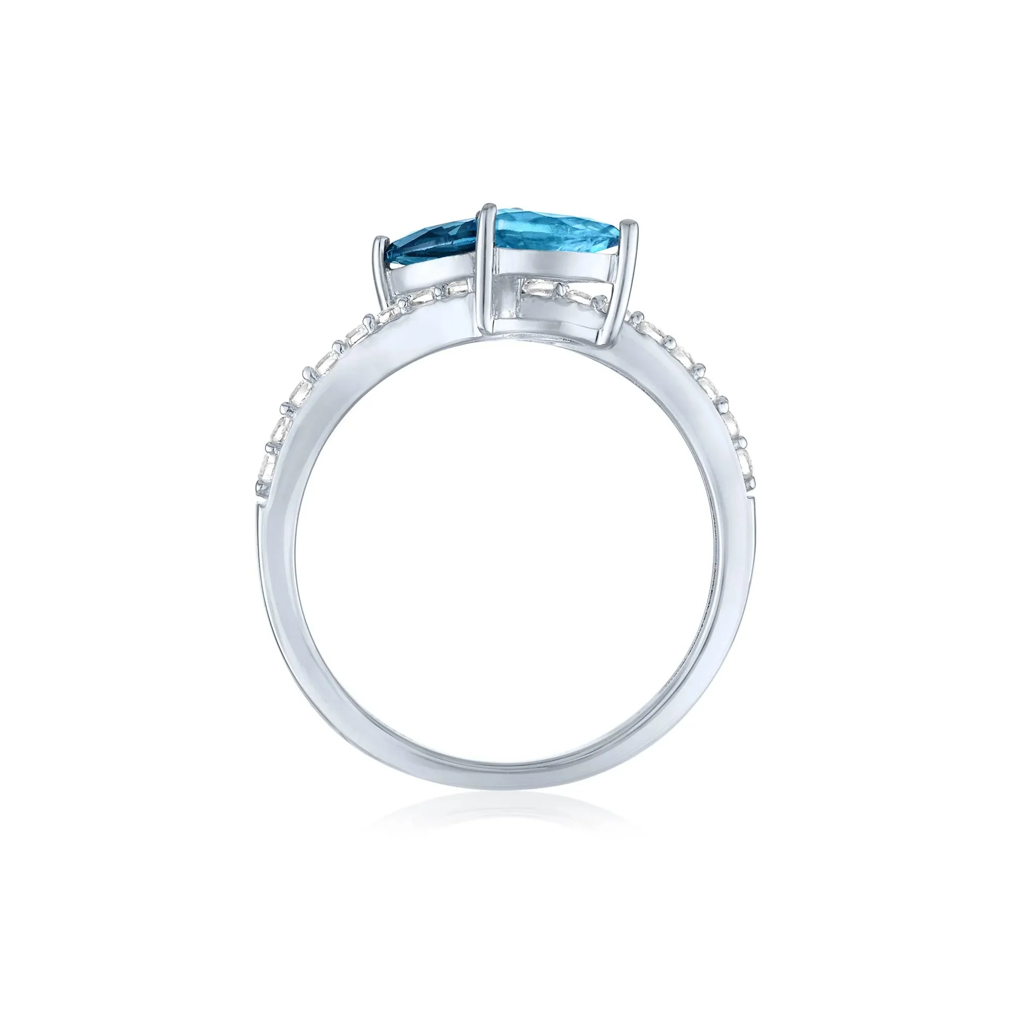 London Blue & Sky Blue Topaz Bypass Ring with Lab-Created White Sapphires .925 Sterling Silver Size 9 1mm - Image 2