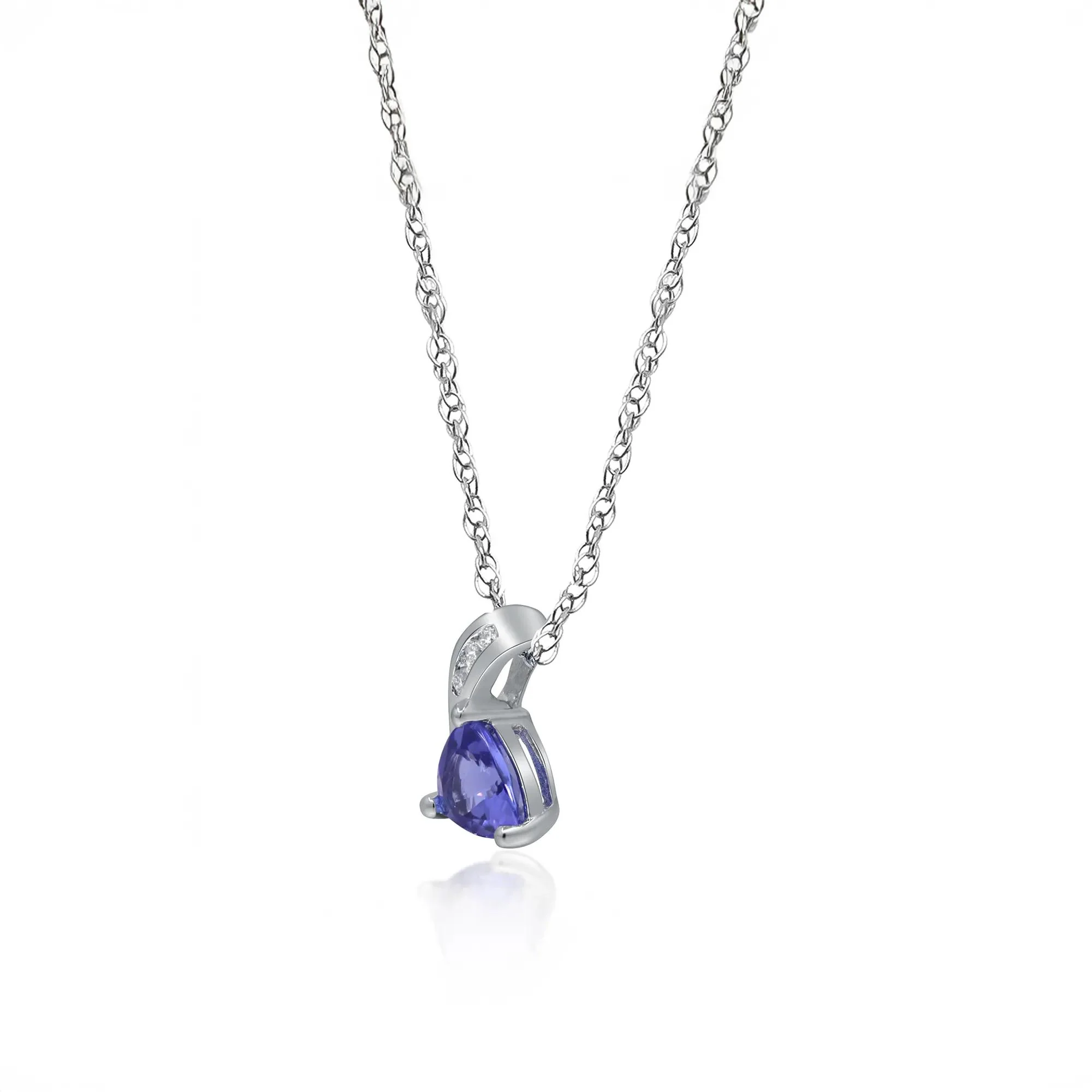 Tanzanite and Diamond Pendant Necklace .925 Sterling Silver White Size 18" - Image 2