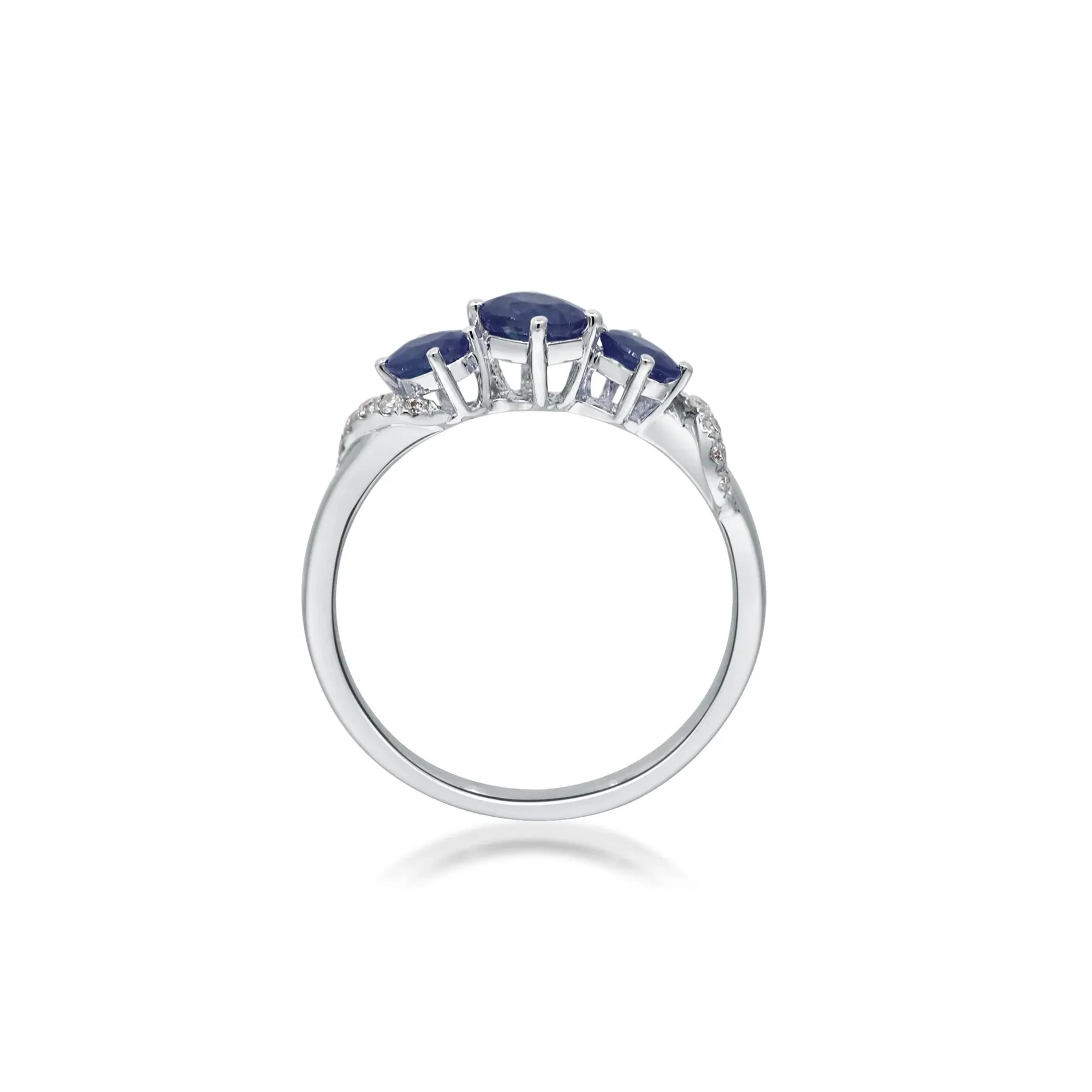Blue Sapphire and Diamond Accent Ring 10K White Gold Round Brilliant Cut Size 6 2mm - Image 2