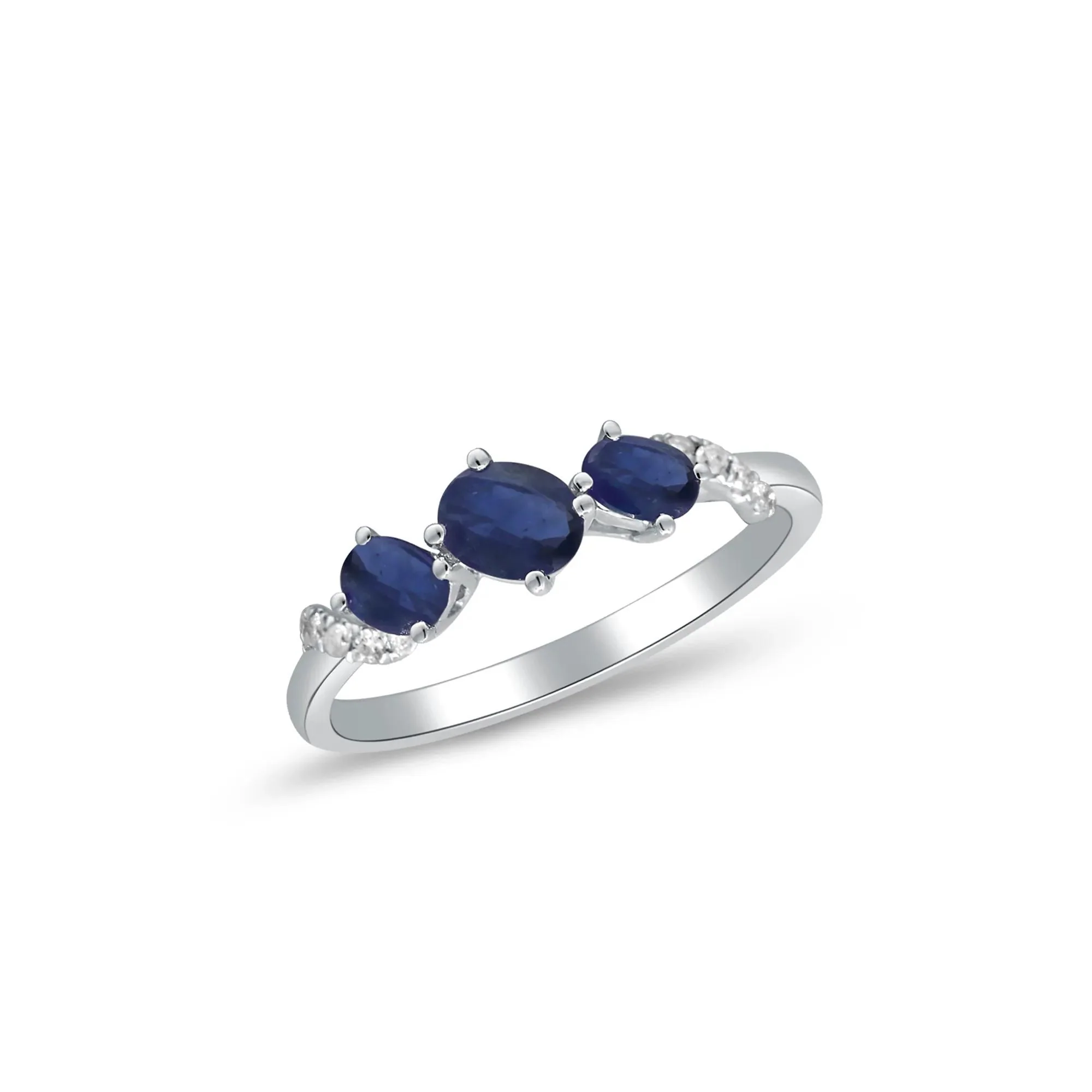 Blue Sapphire and Diamond Accent Ring 10K White Gold Round Brilliant Cut Size 7 2mm - Image 4