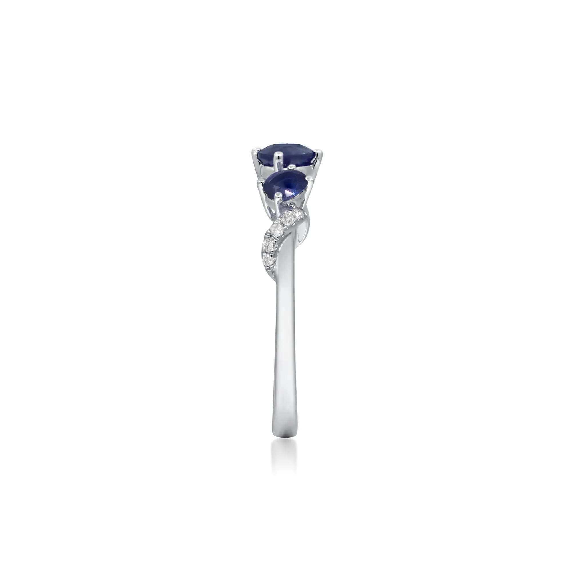 Blue Sapphire and Diamond Accent Ring 10K White Gold Round Brilliant Cut Size 8.5 2mm - Image 3