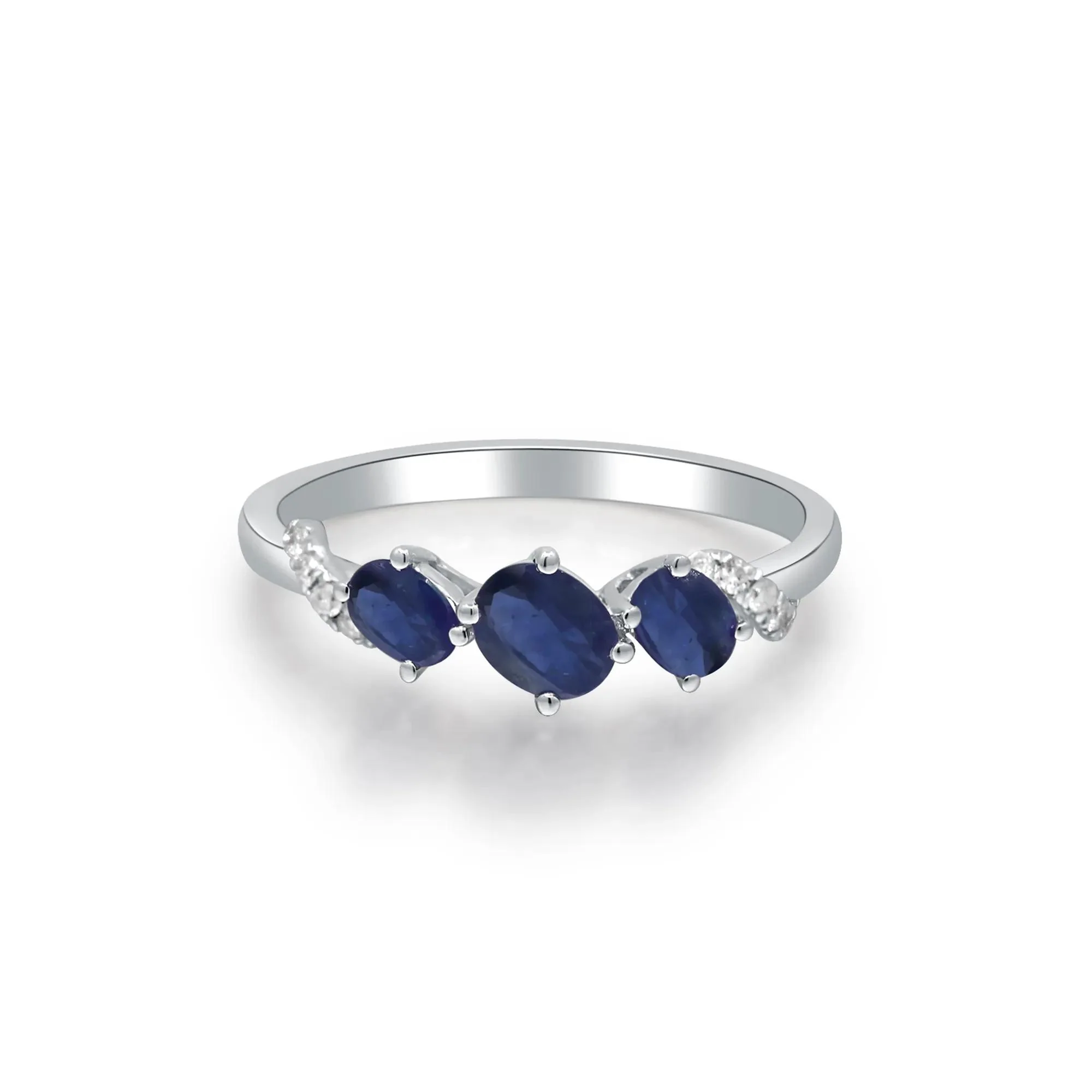Blue Sapphire and Diamond Accent Ring 10K White Gold Round Brilliant Cut Size 9 2mm - Image 5