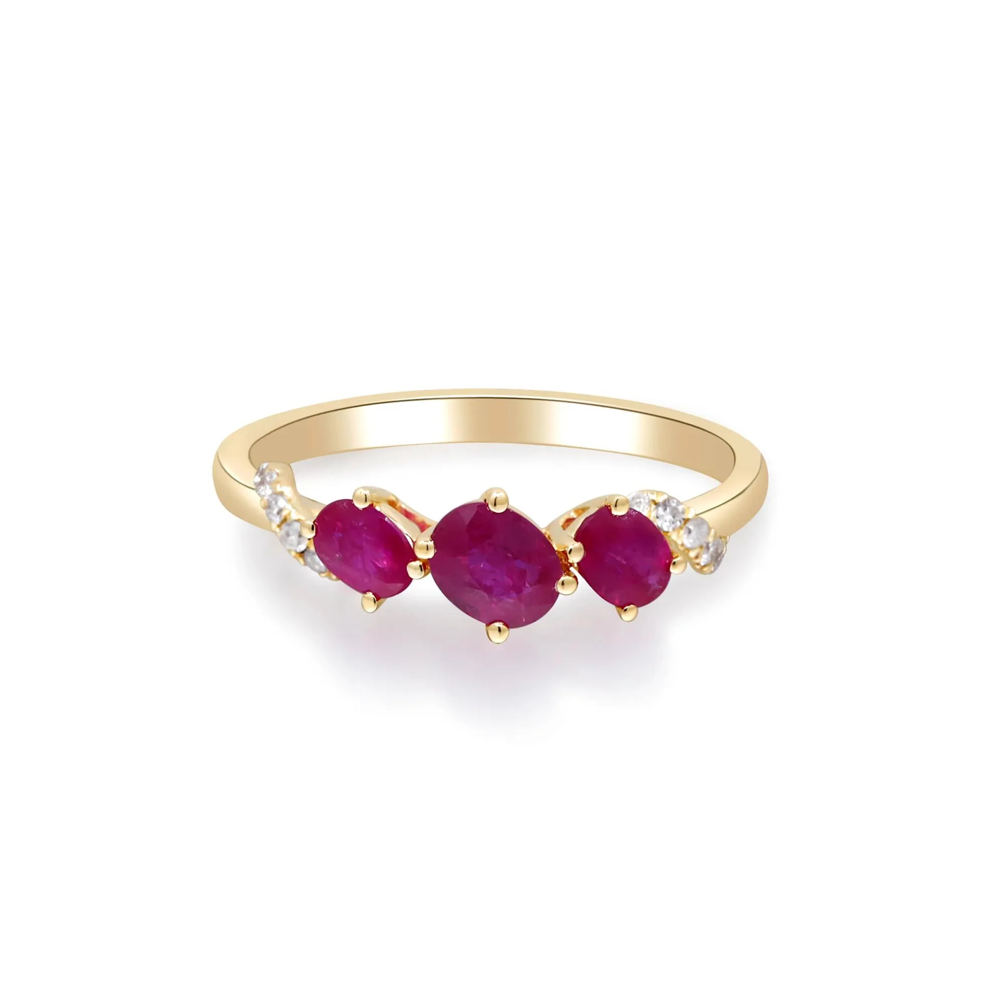 Ruby and Diamond Accent Ring 10K White Gold Round Brilliant Cut Yellow Size 6.5 2mm - Image 5