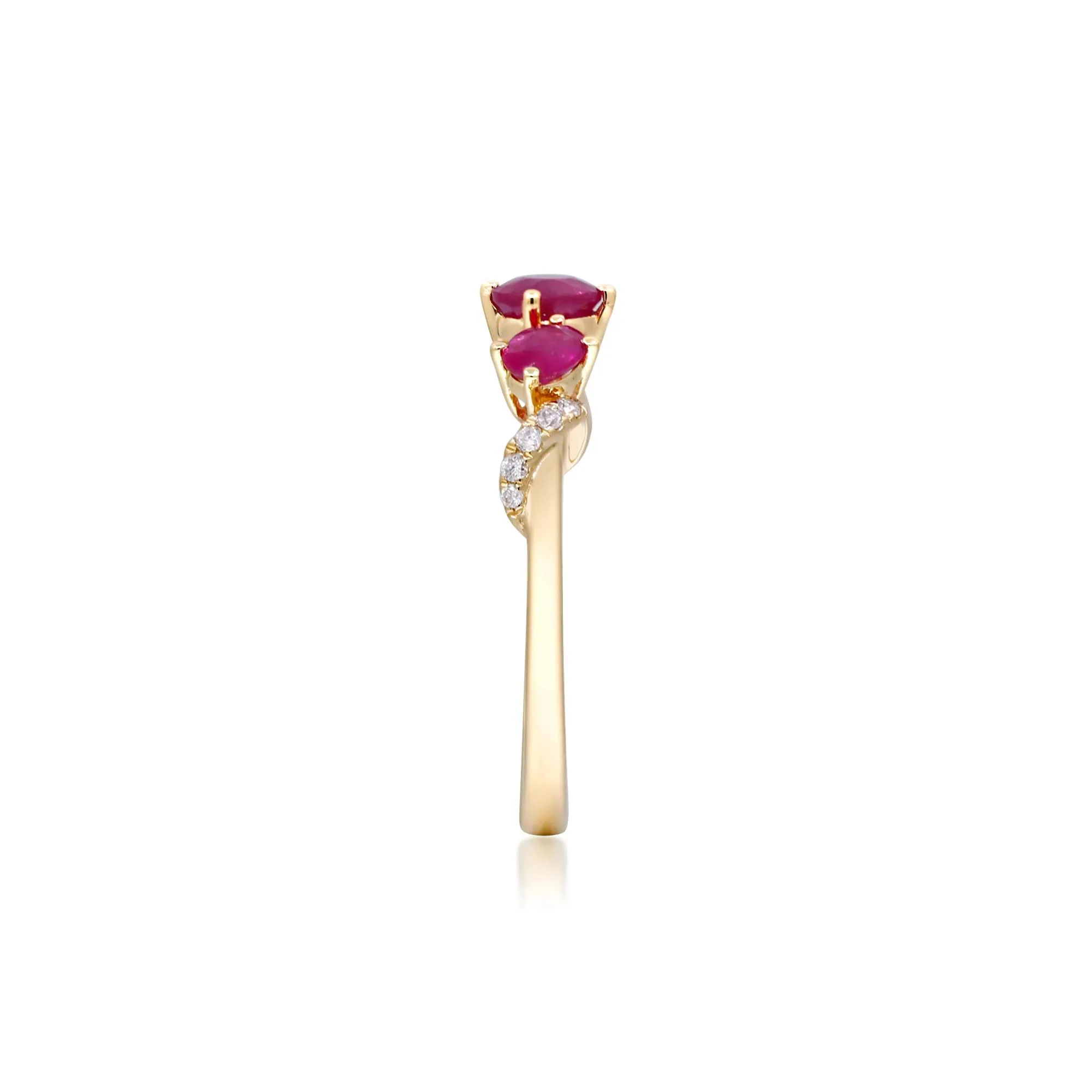Ruby and Diamond Accent Ring 10K White Gold Round Brilliant Cut Yellow Size 7 2mm - Image 3