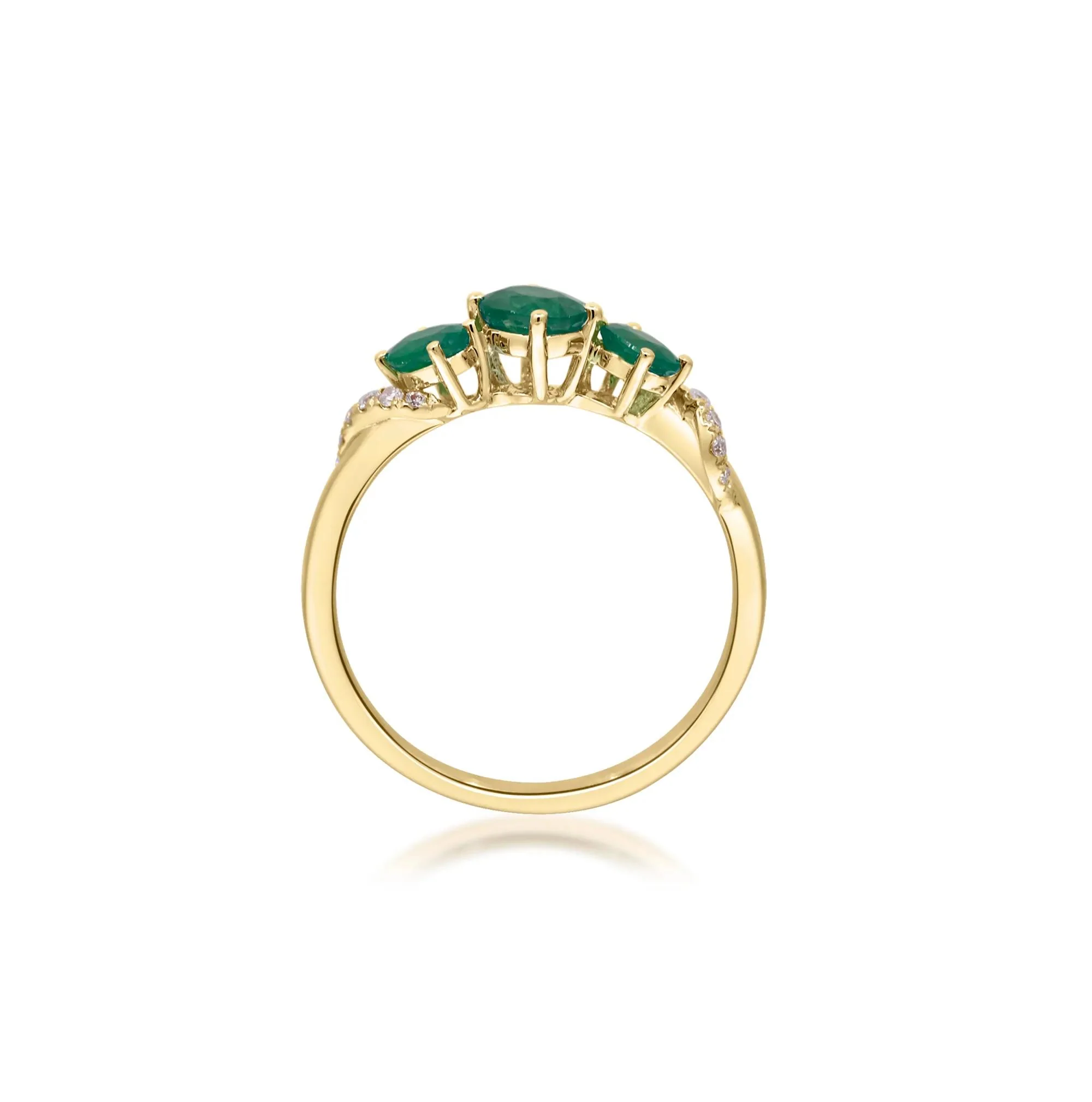 Emerald and Diamond Accent Ring 10K Yellow Gold Round Brilliant Cut Size 7 2mm - Image 2