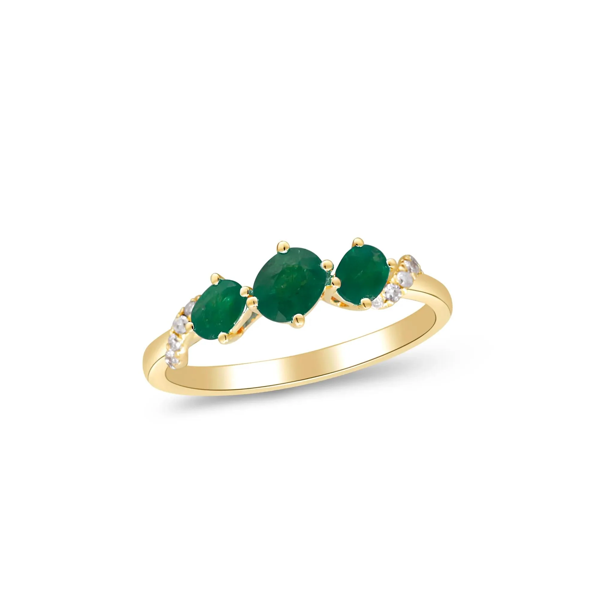 Emerald and Diamond Accent Ring 10K Yellow Gold Round Brilliant Cut Size 7 2mm - Image 4