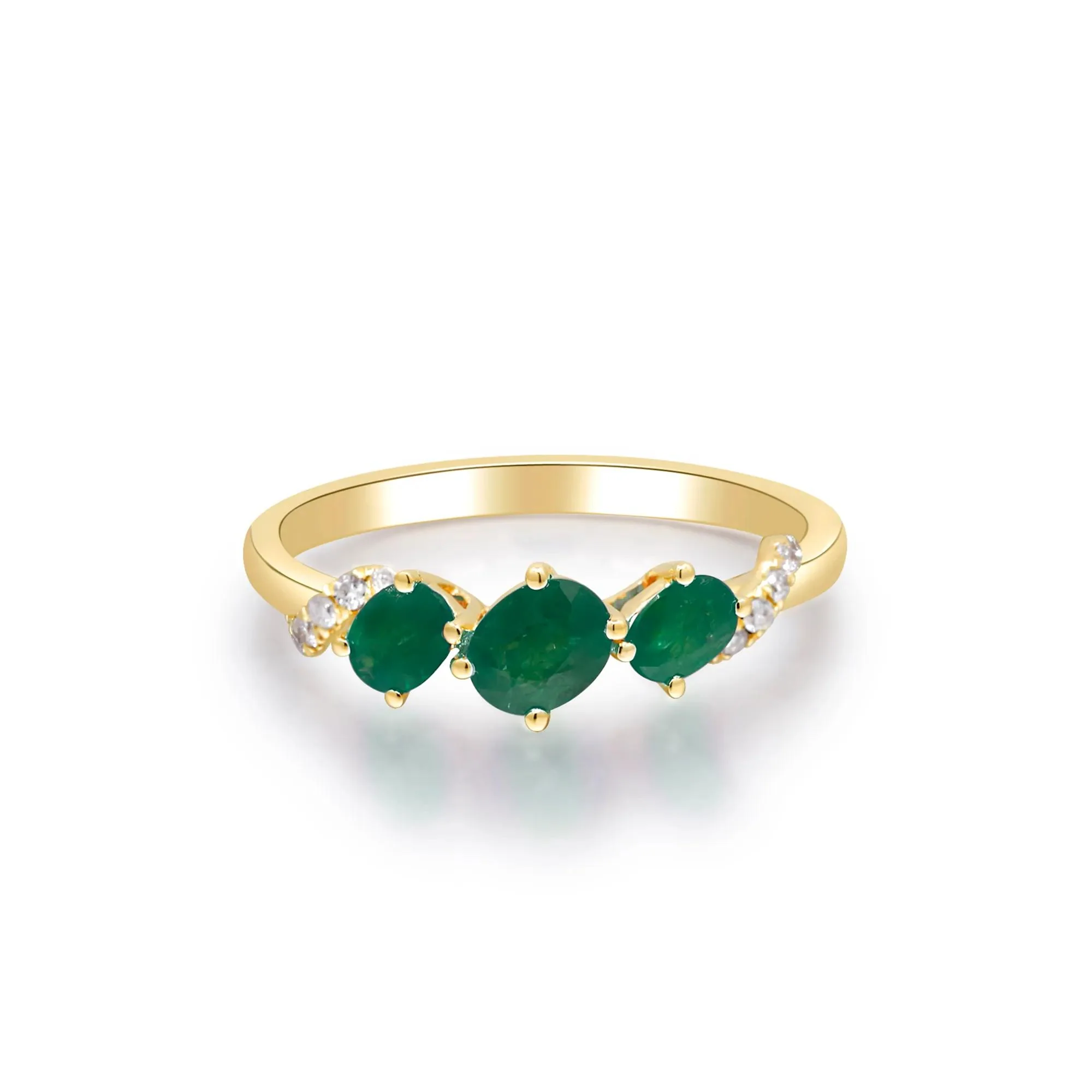 Emerald and Diamond Accent Ring 10K Yellow Gold Round Brilliant Cut Size 8.5 2mm - Image 5