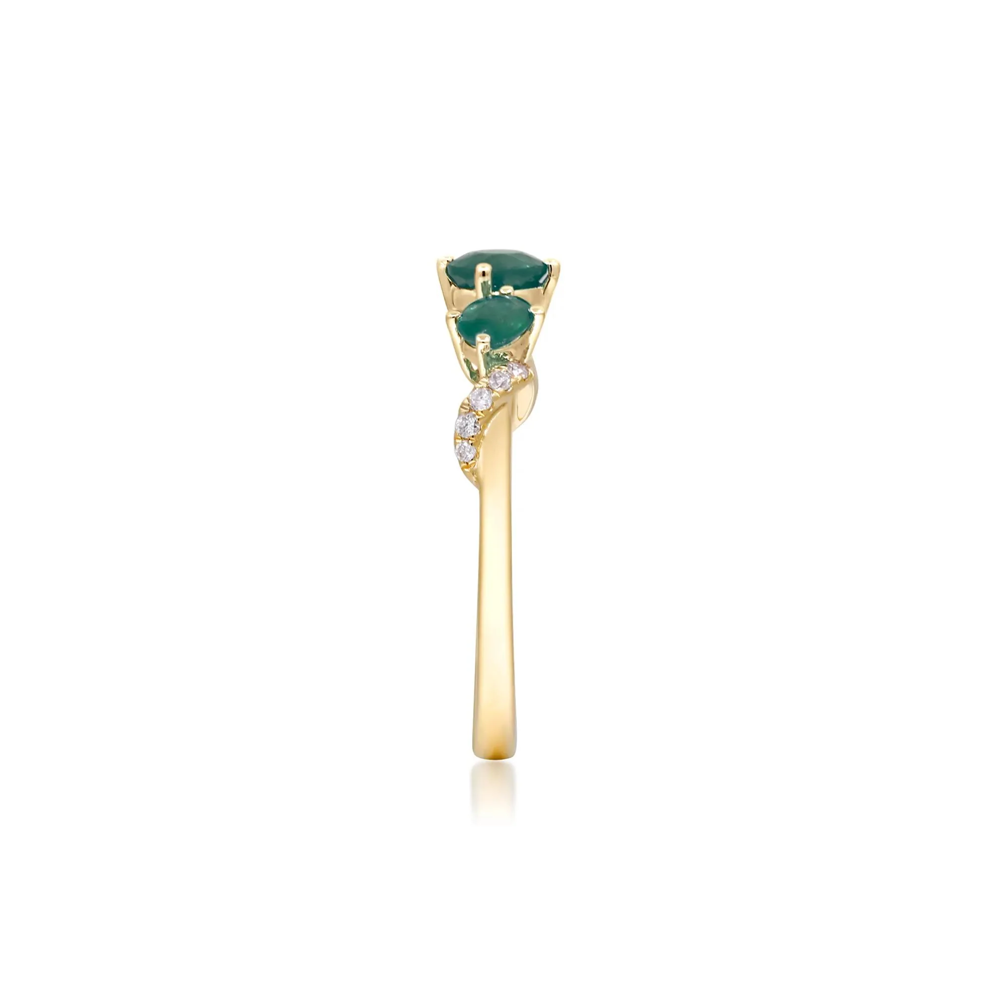 Emerald and Diamond Accent Ring 10K Yellow Gold Round Brilliant Cut Size 9 2mm - Image 3