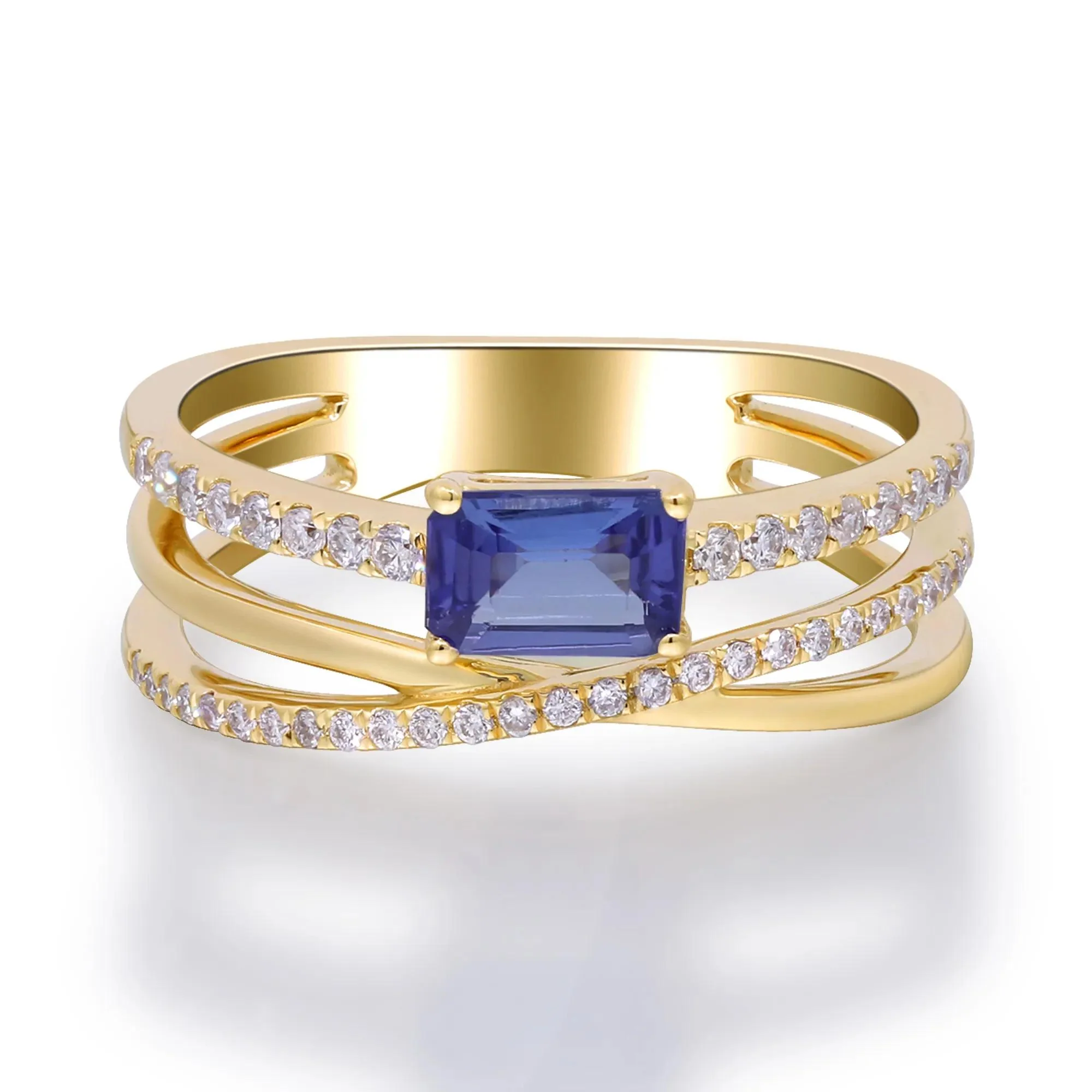 1/4 CT. Tw. Tanzanite and Diamond Crossover Ring 10K Yellow Gold Size 6 2mm - Image 5
