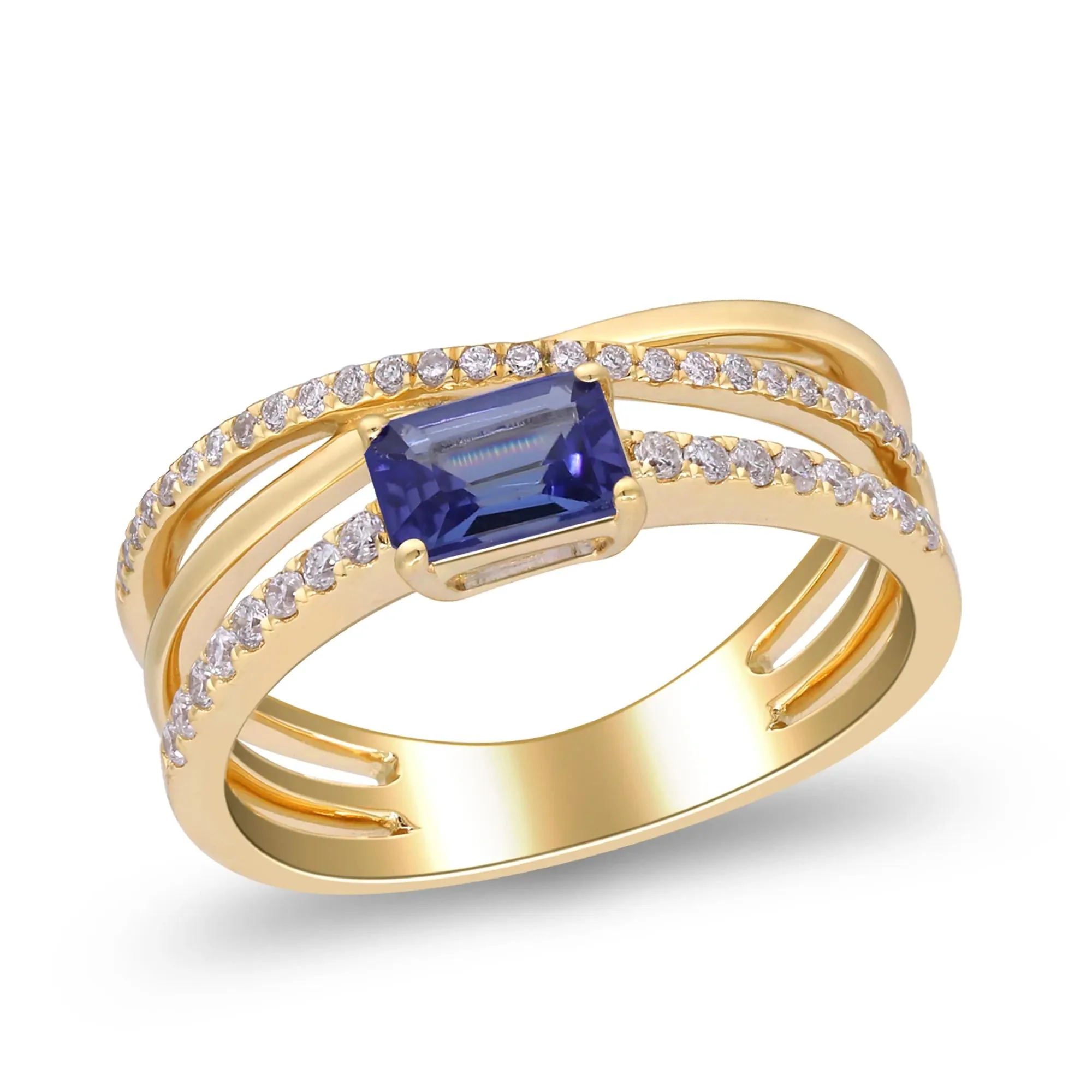 1/4 CT. Tw. Tanzanite and Diamond Crossover Ring 10K Yellow Gold Size 6.5 2mm - Image 4