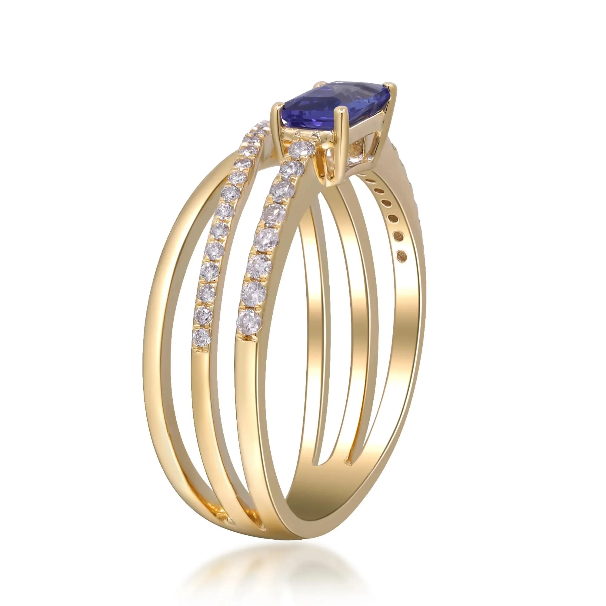 1/4 CT. Tw. Tanzanite and Diamond Crossover Ring 10K Yellow Gold Size 7.5 2mm - Image 3