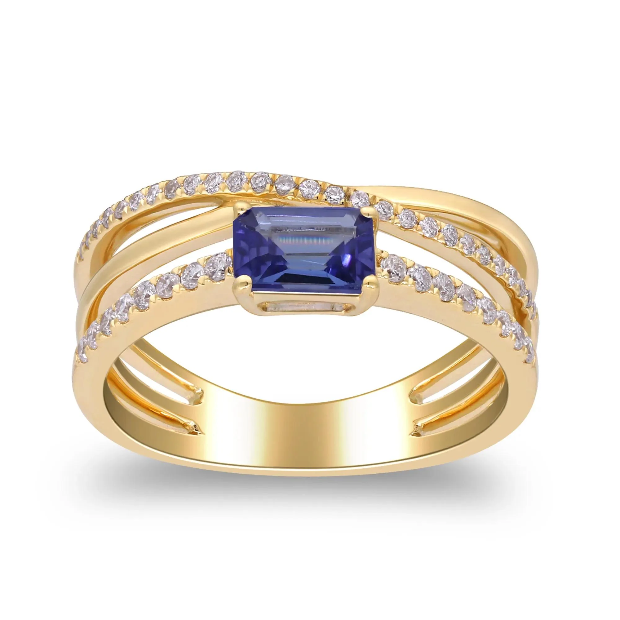 1/4 CT. Tw. Tanzanite and Diamond Crossover Ring 10K Yellow Gold Size 8 2mm