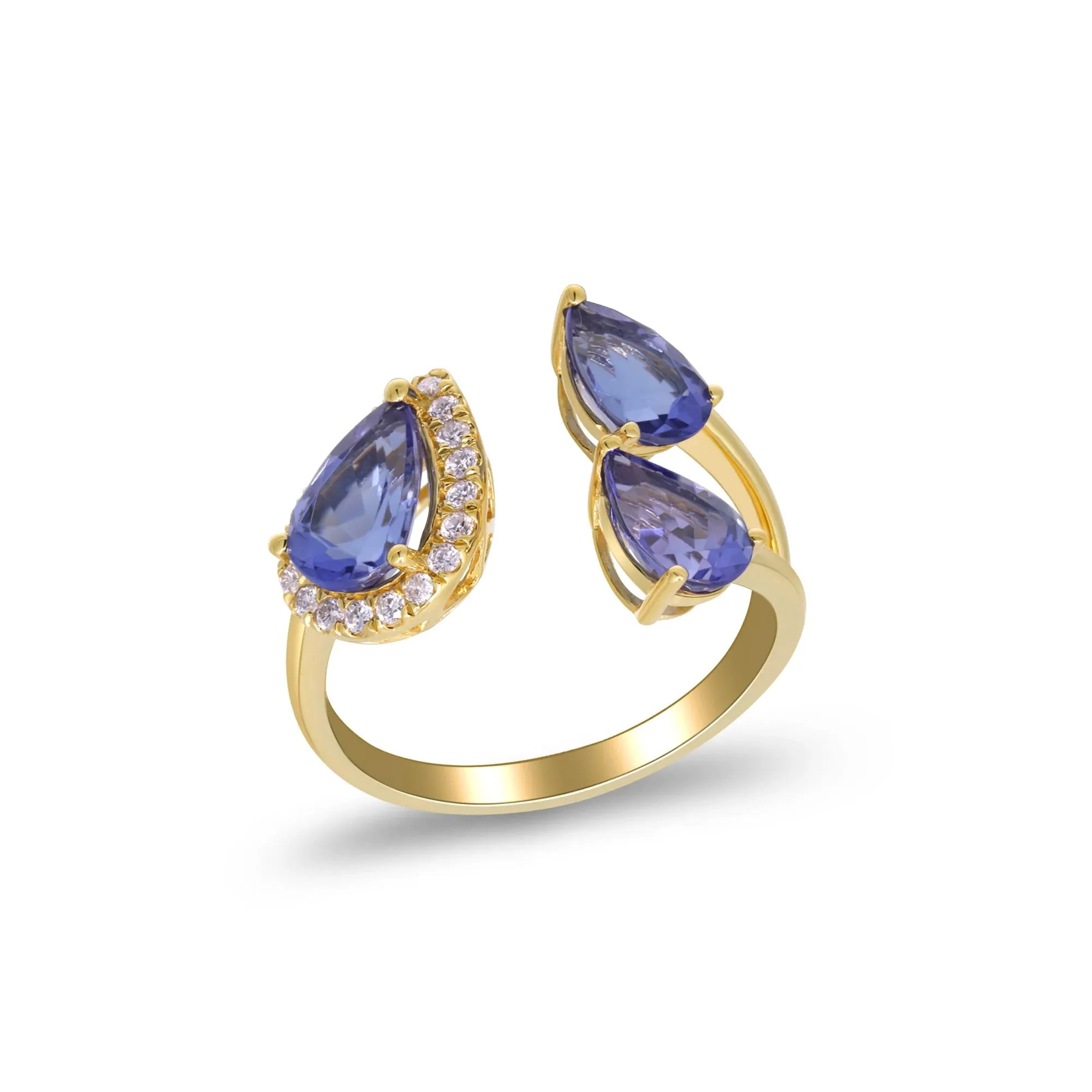 1/7 CT. Tw. Tanzanite and Diamond Accent Three-Stone Ring 10K Yellow Gold Size 5.5 2mm - Image 3