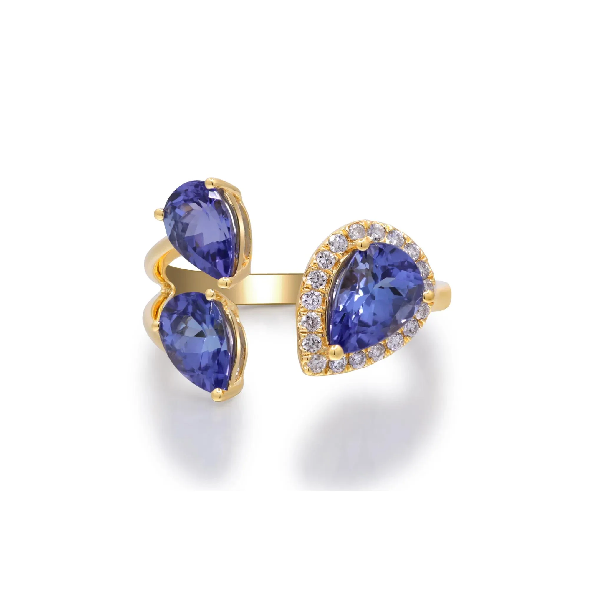 1/7 CT. Tw. Tanzanite and Diamond Accent Three-Stone Ring 10K Yellow Gold Size 6.5 2mm - Image 4