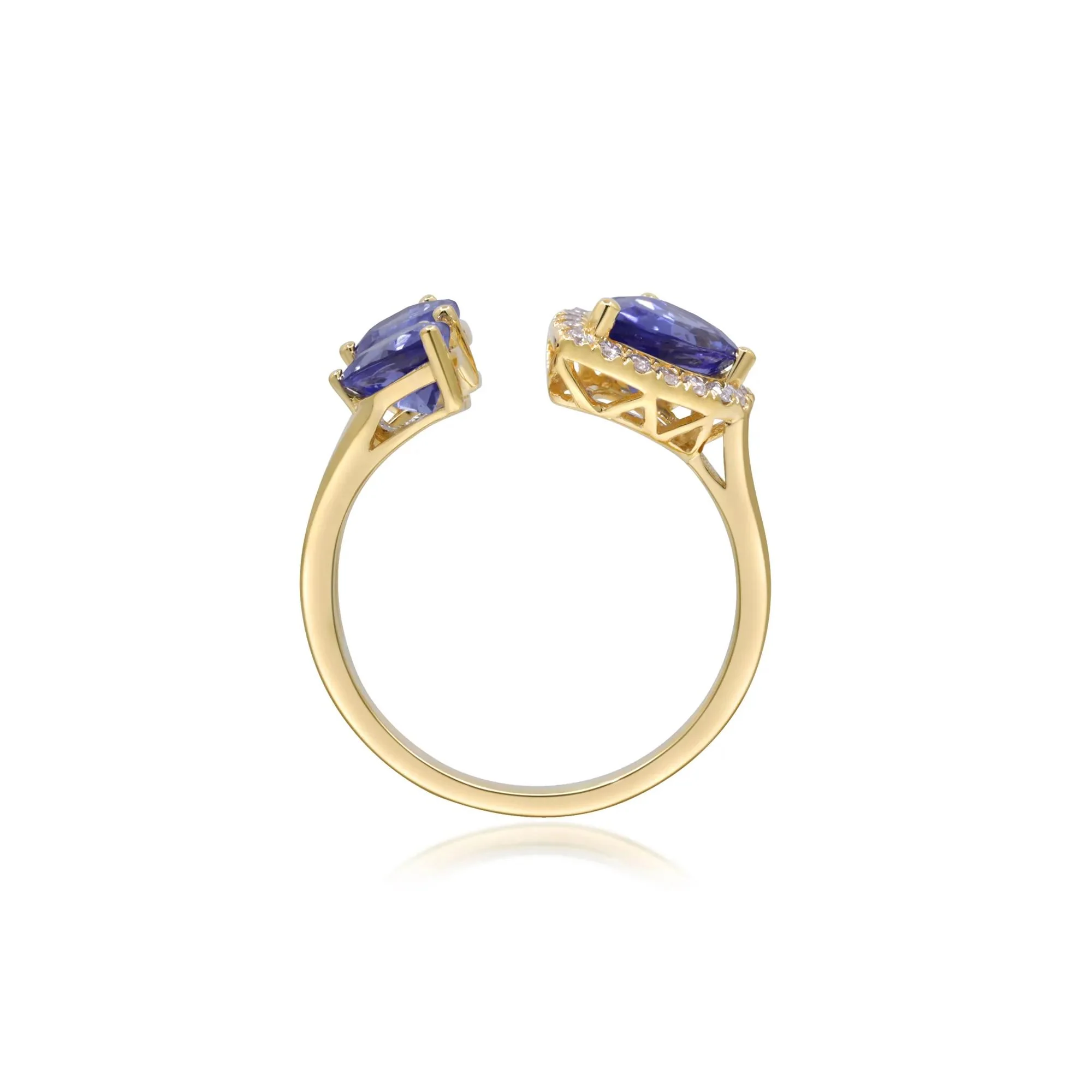 1/7 CT. Tw. Tanzanite and Diamond Accent Three-Stone Ring 10K Yellow Gold Size 8 2mm - Image 5