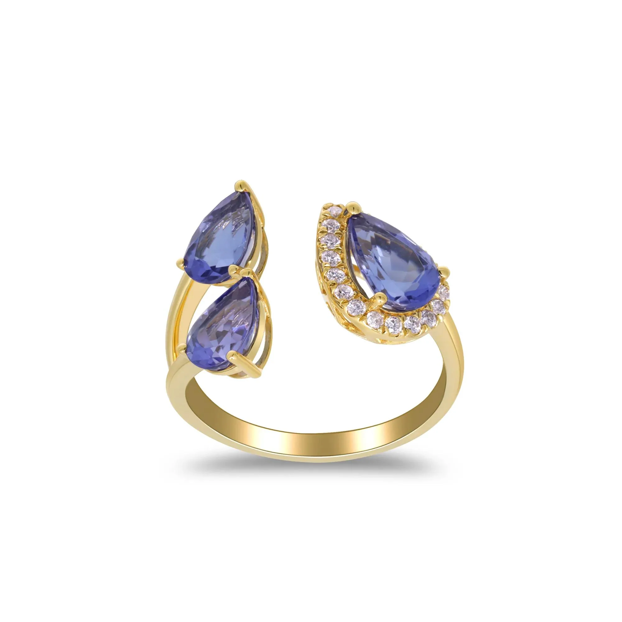 1/7 CT. Tw. Tanzanite and Diamond Accent Three-Stone Ring 10K Yellow Gold Size 9 2mm