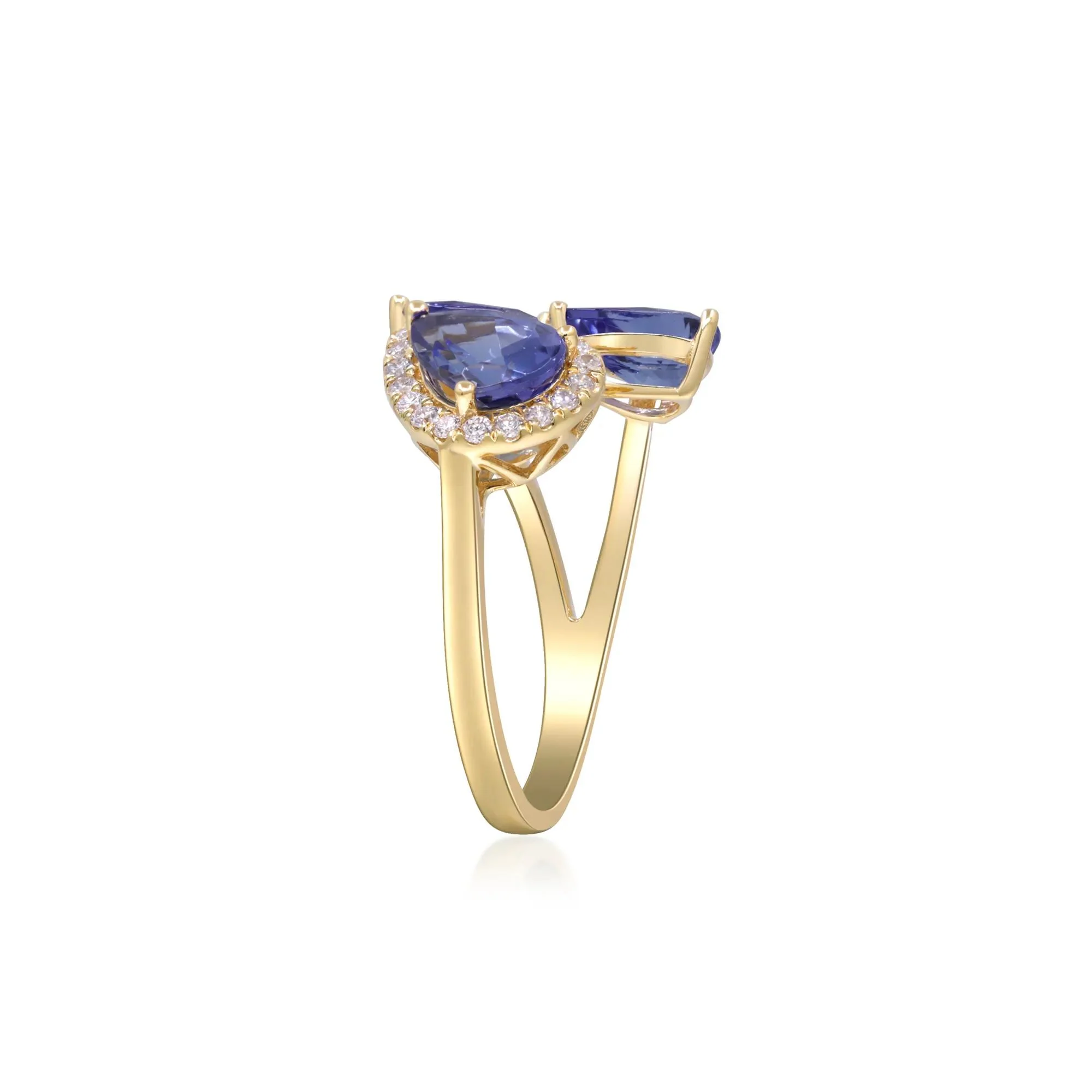 1/7 CT. Tw. Tanzanite and Diamond Accent Three-Stone Ring 10K Yellow Gold Size 9 2mm - Image 2