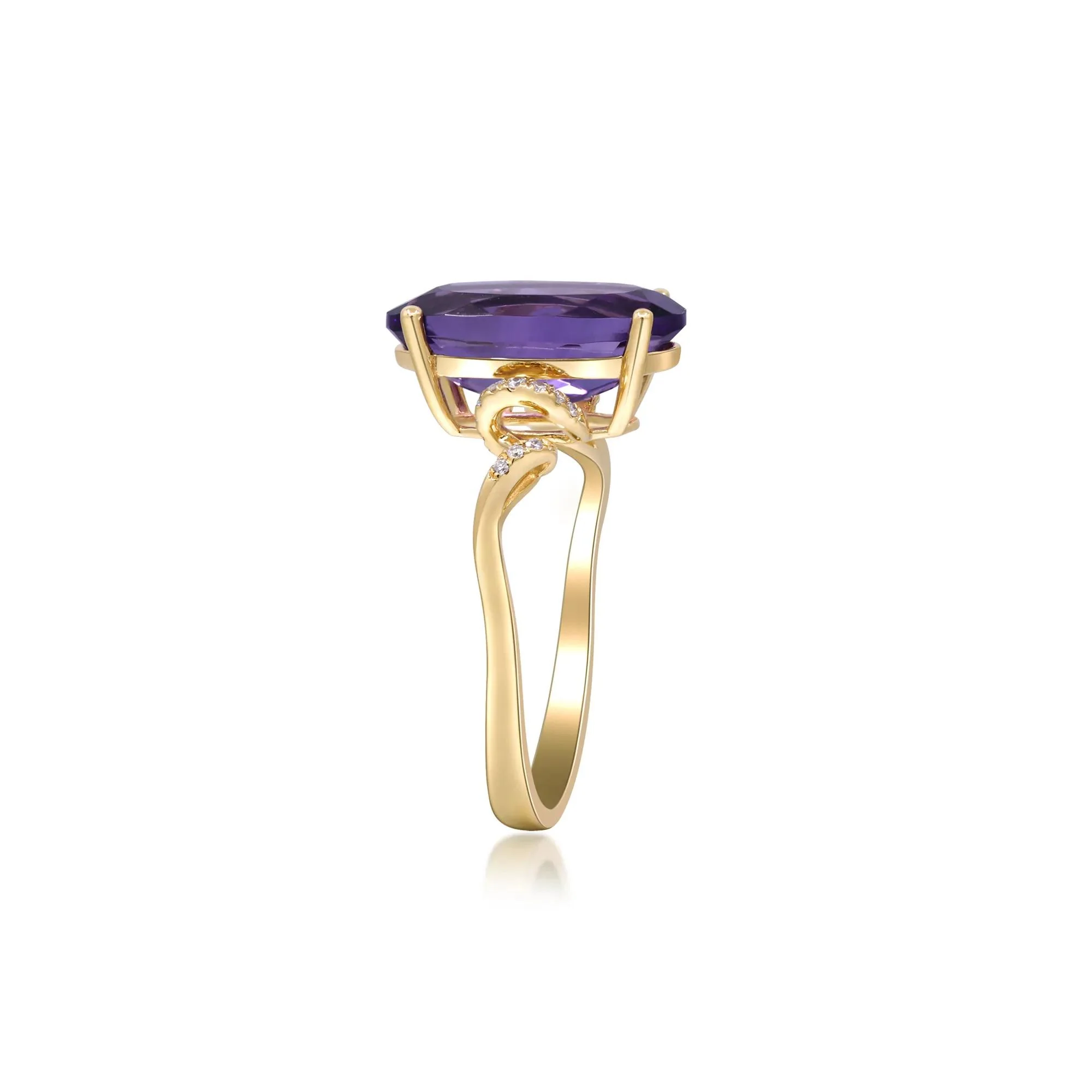 Amethyst and Diamond Accent Ring 10K Yellow Gold Round Brilliant Cut Size 6 2mm - Image 2
