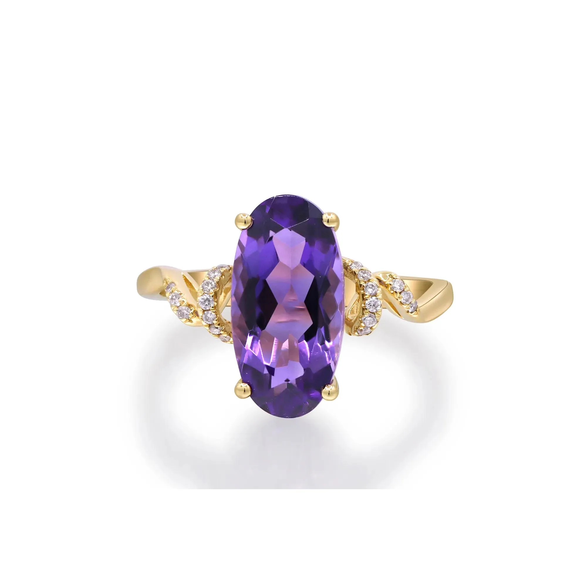 Amethyst and Diamond Accent Ring 10K Yellow Gold Round Brilliant Cut Size 6.5 2mm - Image 5