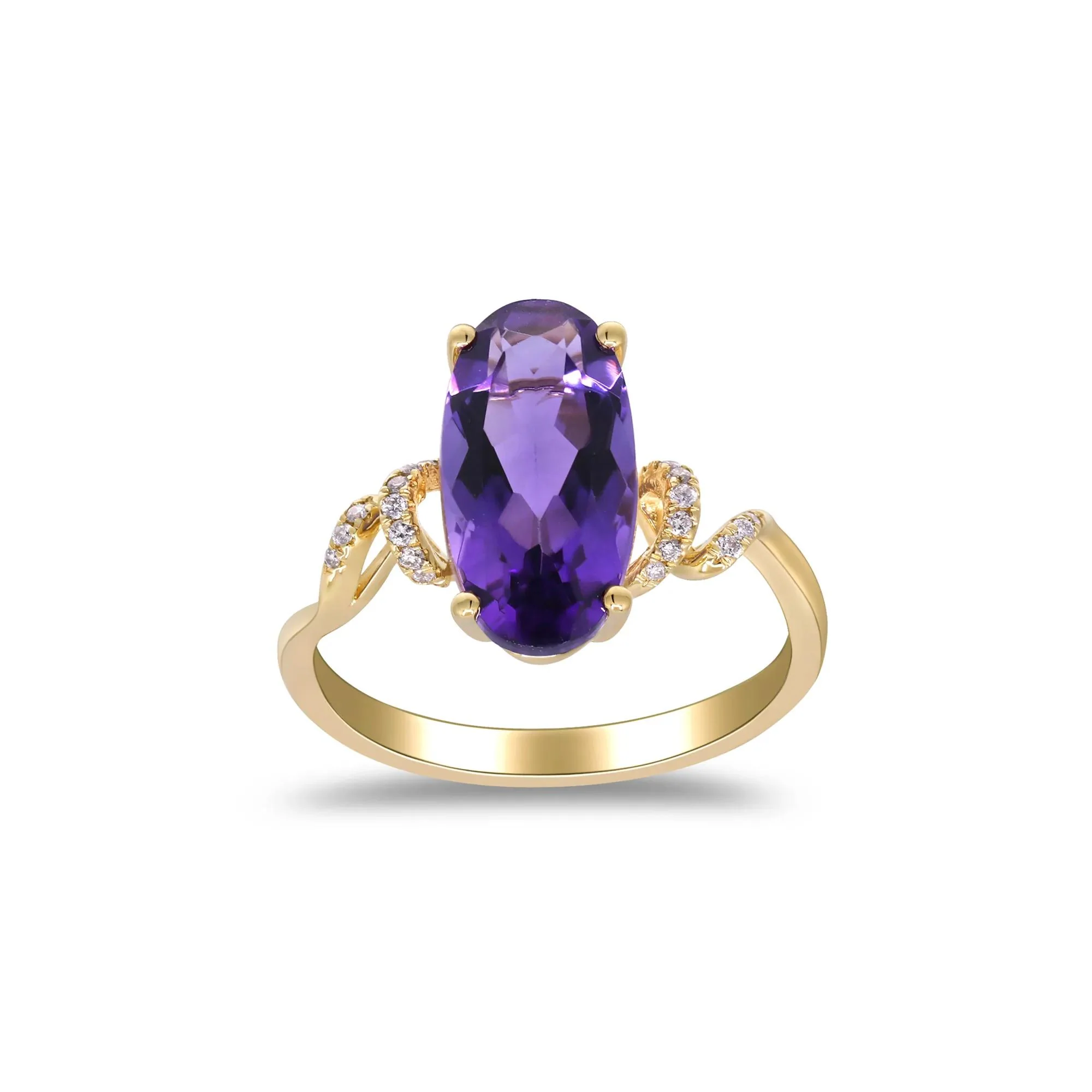 Amethyst and Diamond Accent Ring 10K Yellow Gold Round Brilliant Cut Size 9 2mm - Image 4