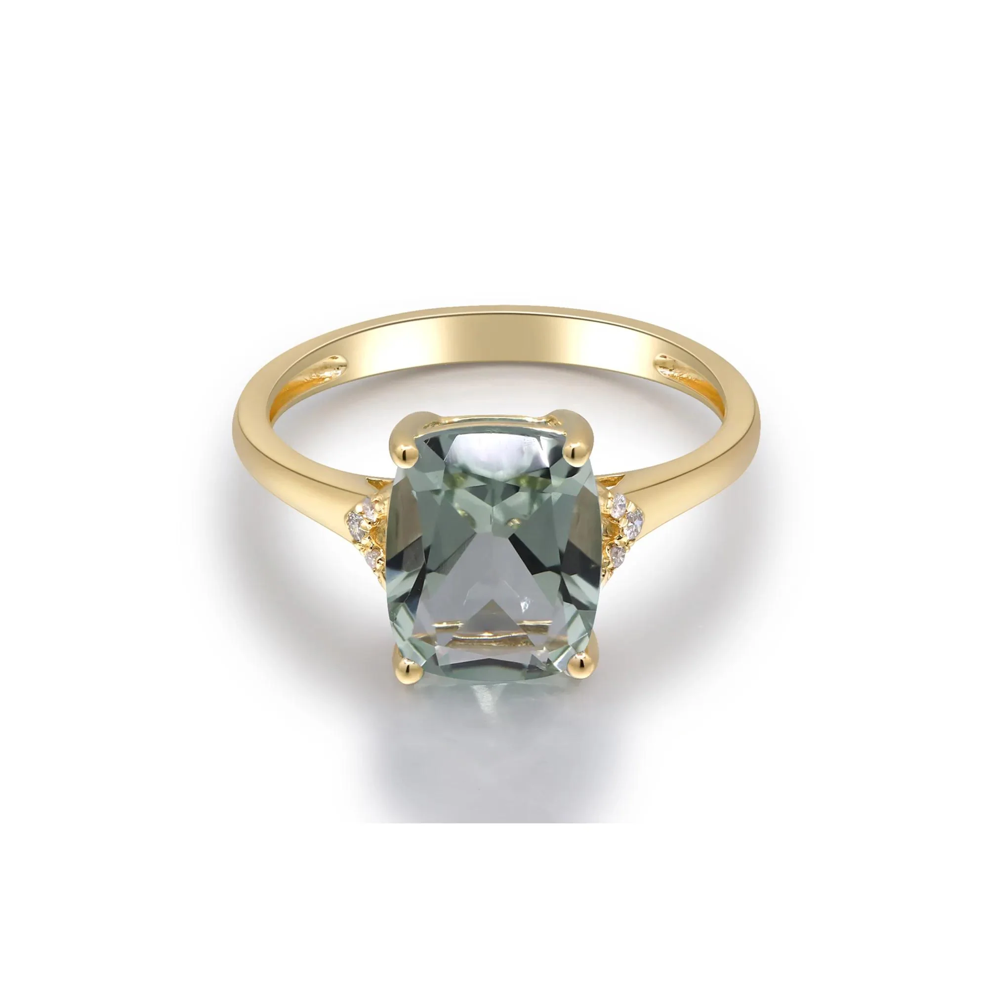 Green Amethyst and Diamond Accent Ring 10K Yellow Gold Size 7 2mm - Image 4