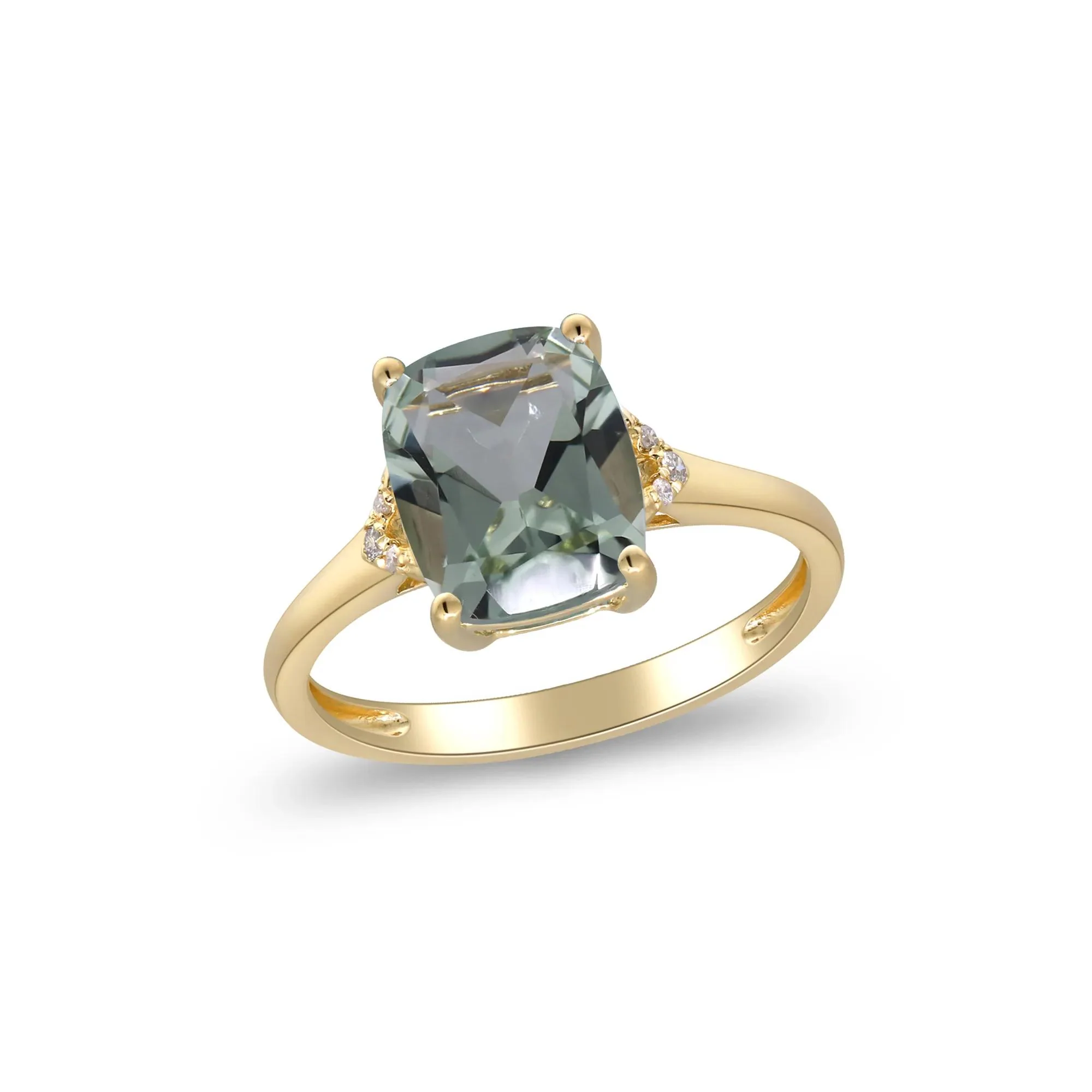 Green Amethyst and Diamond Accent Ring 10K Yellow Gold Size 9 2mm - Image 5