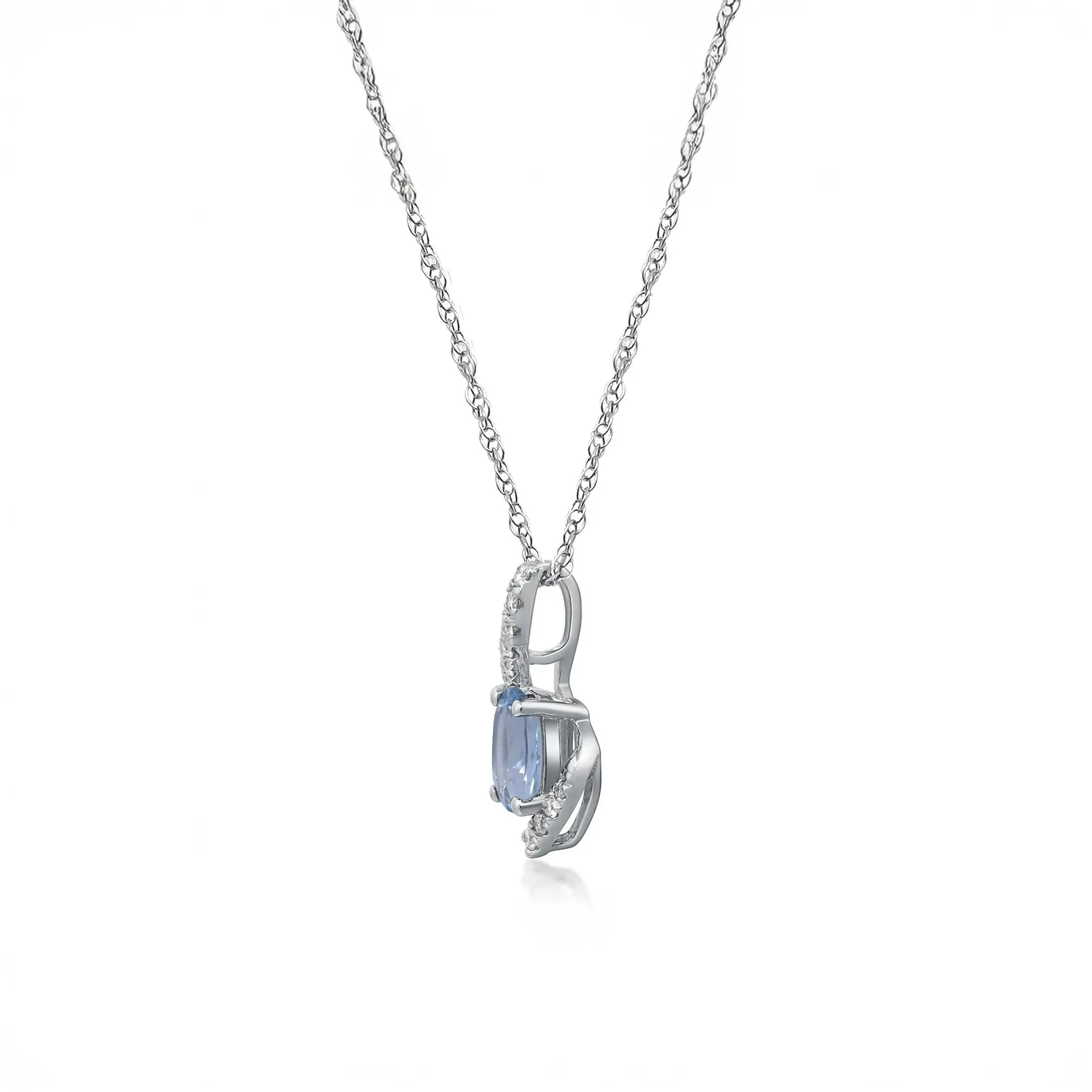 Aquamarine and Diamond Accent Pendant Necklace 10K White Gold Size 18" - Image 2