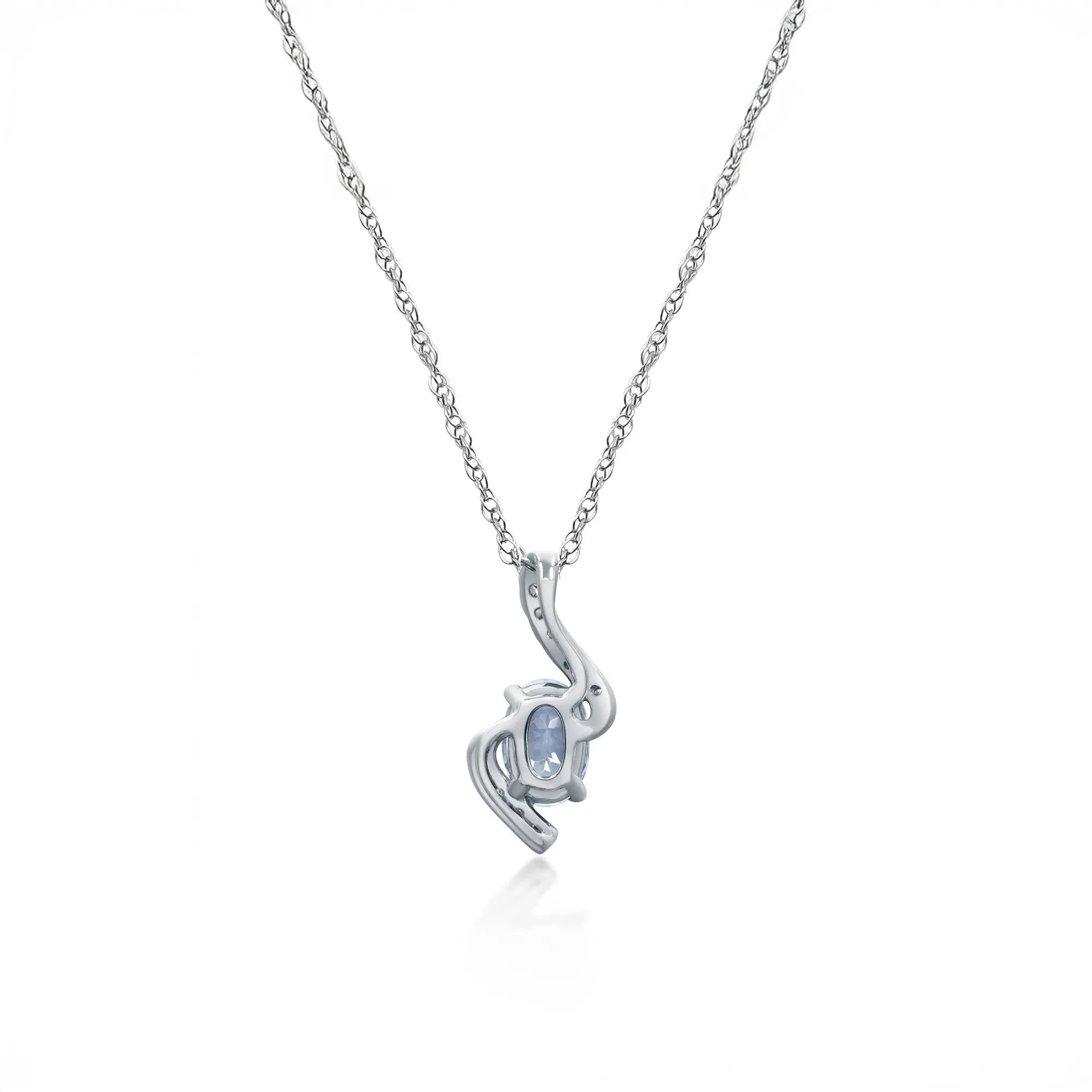 Aquamarine and Diamond Accent Pendant Necklace 10K White Gold Size 18" - Image 3