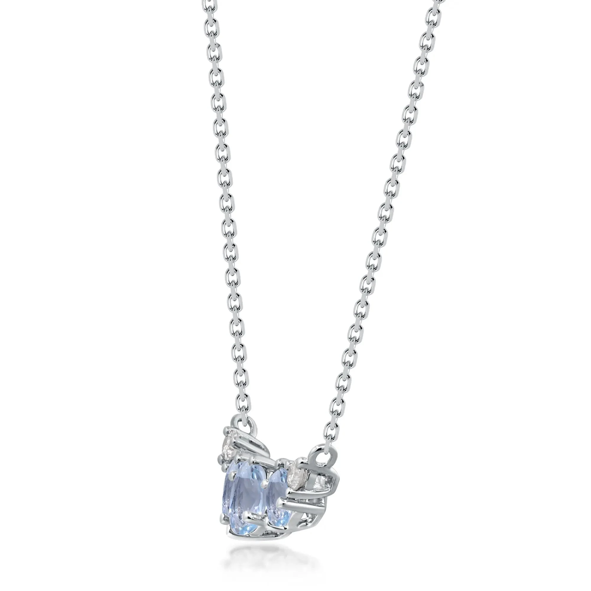 Aquamarine and Diamond Accent Pendant Necklace 10K White Gold Size 18" - Image 2