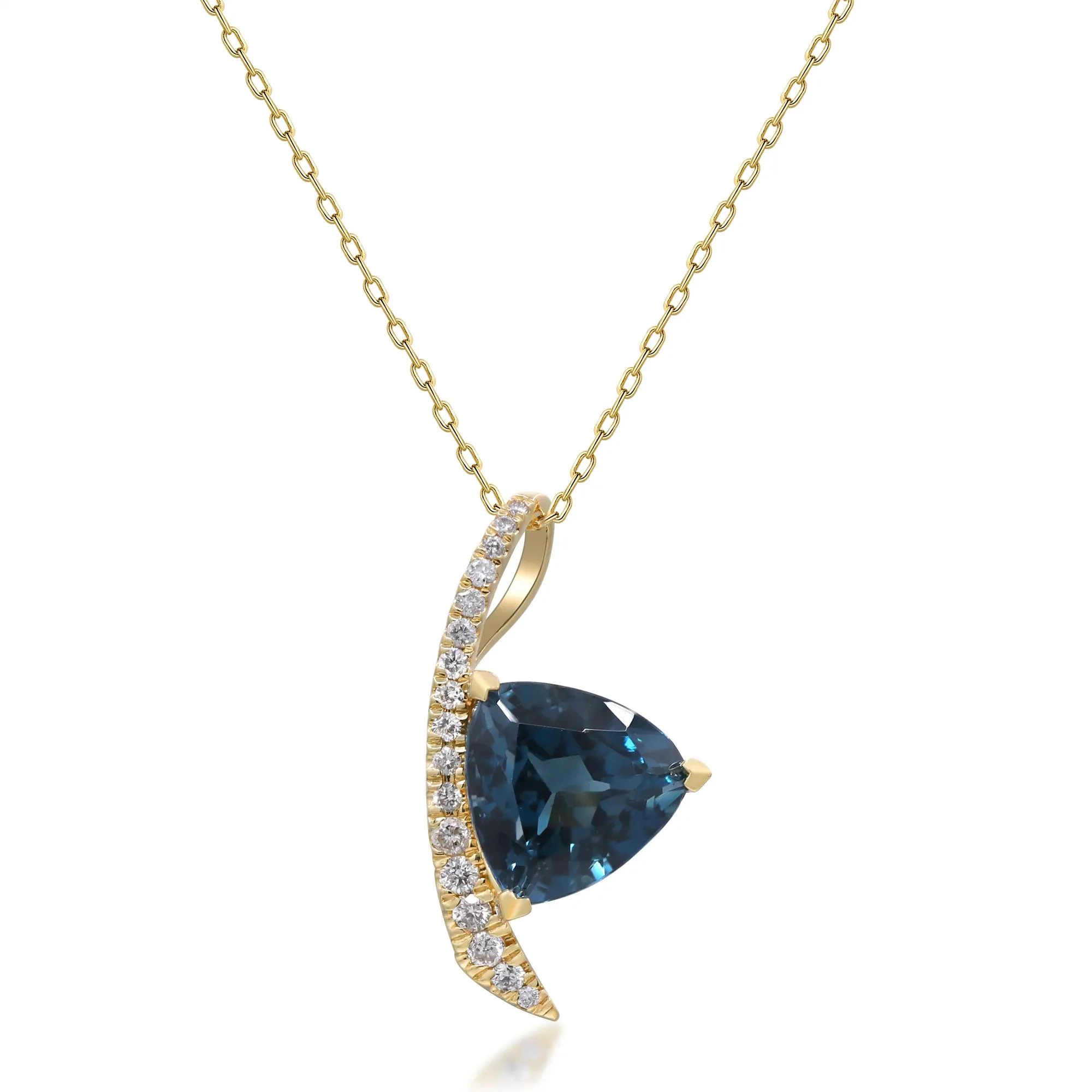 1/4 CT. Tw. London Blue Topaz and Diamond Pendant Necklace 10K Yellow Gold Size 18" - Image 2