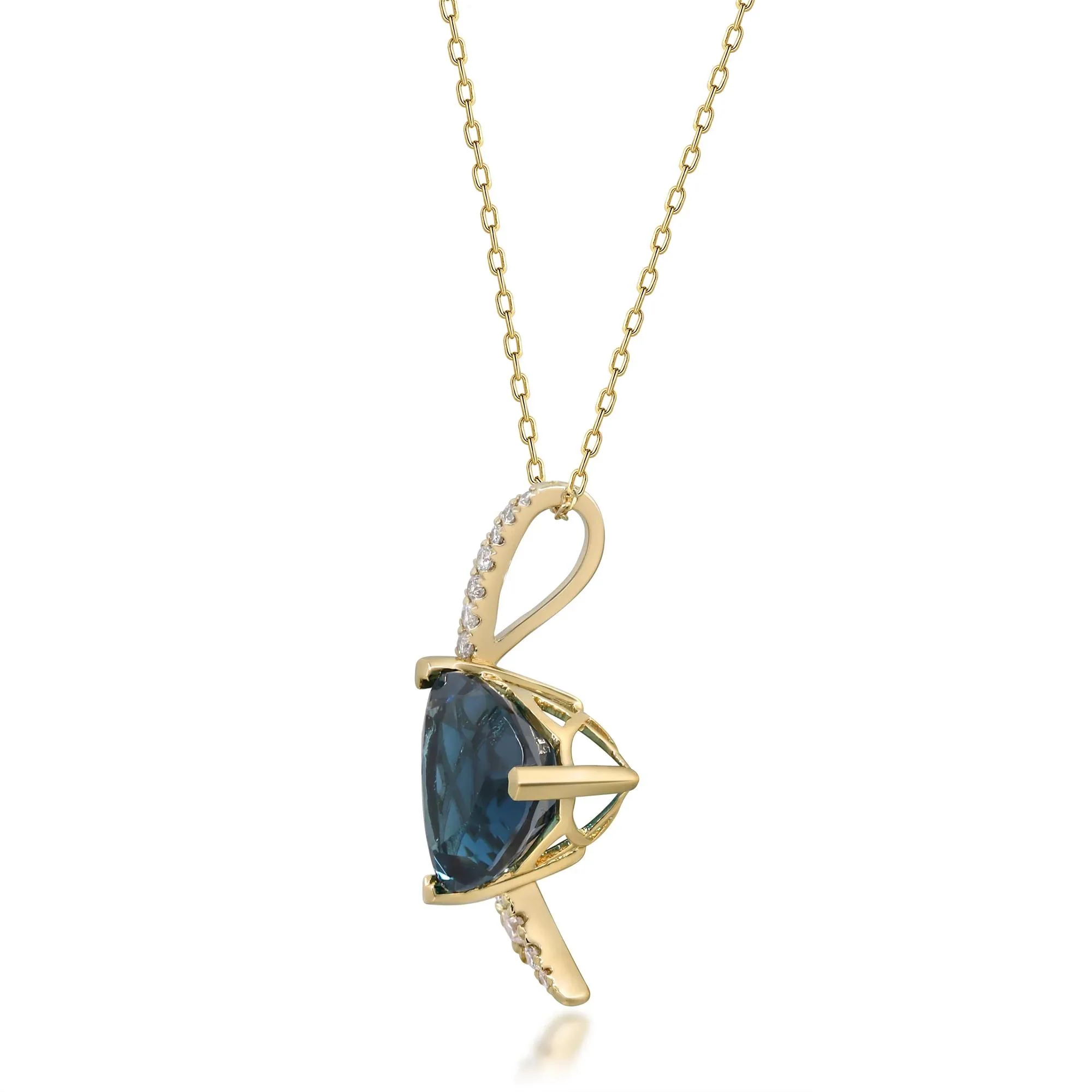 1/4 CT. Tw. London Blue Topaz and Diamond Pendant Necklace 10K Yellow Gold Size 18" - Image 3