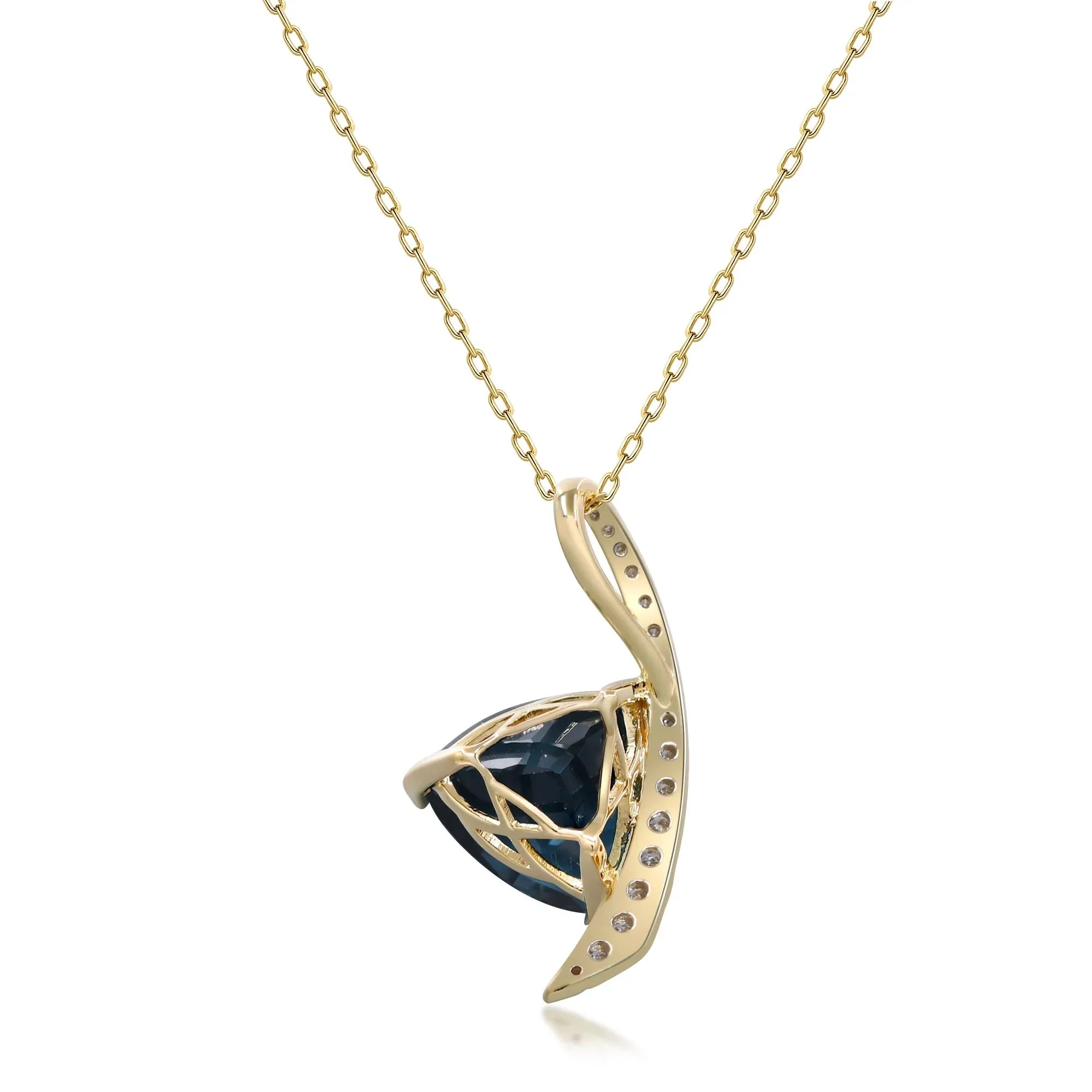 1/4 CT. Tw. London Blue Topaz and Diamond Pendant Necklace 10K Yellow Gold Size 18" - Image 4