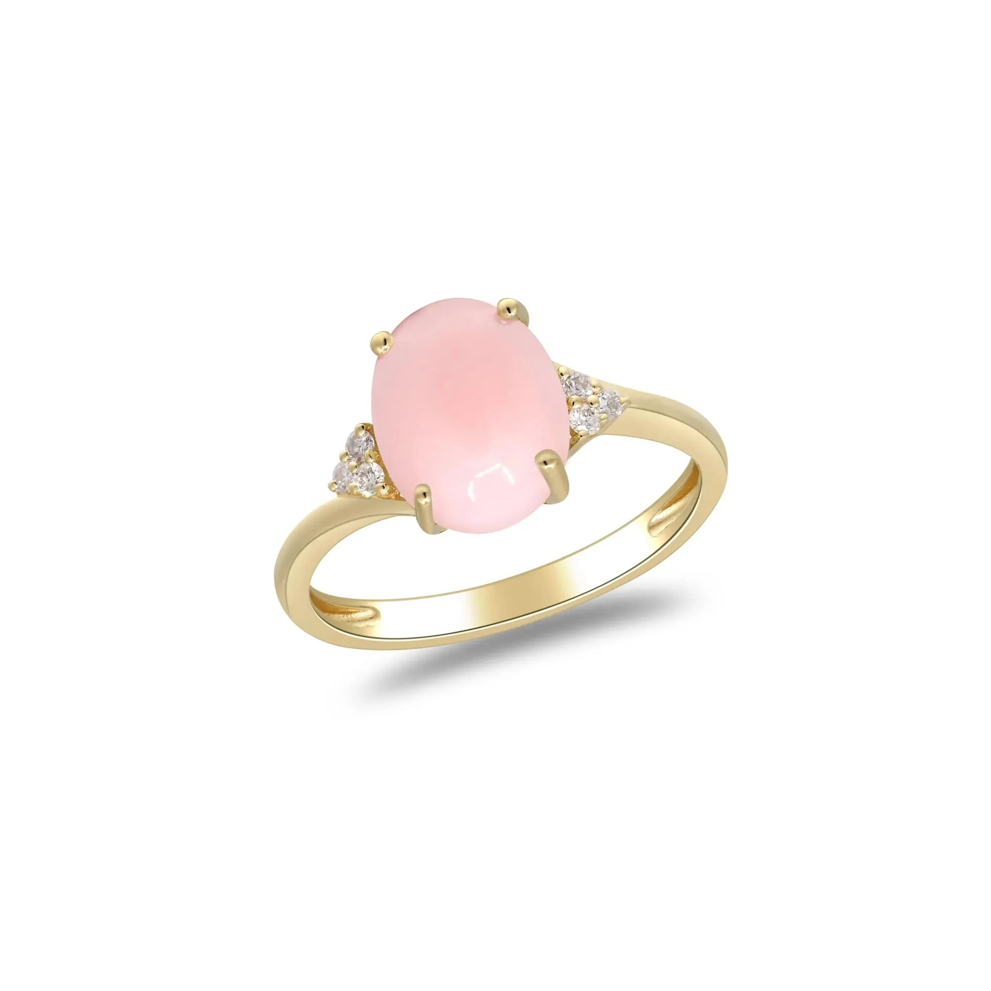 Pink Opal and Diamond Accent Ring 10K Yellow Gold Size 9 2mm - Image 4