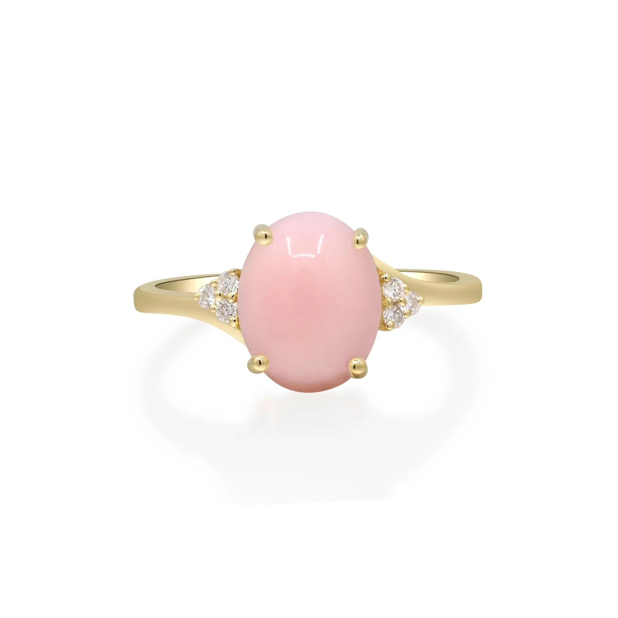 Pink Opal and Diamond Accent Ring 10K Yellow Gold Size 9 2mm - Image 5