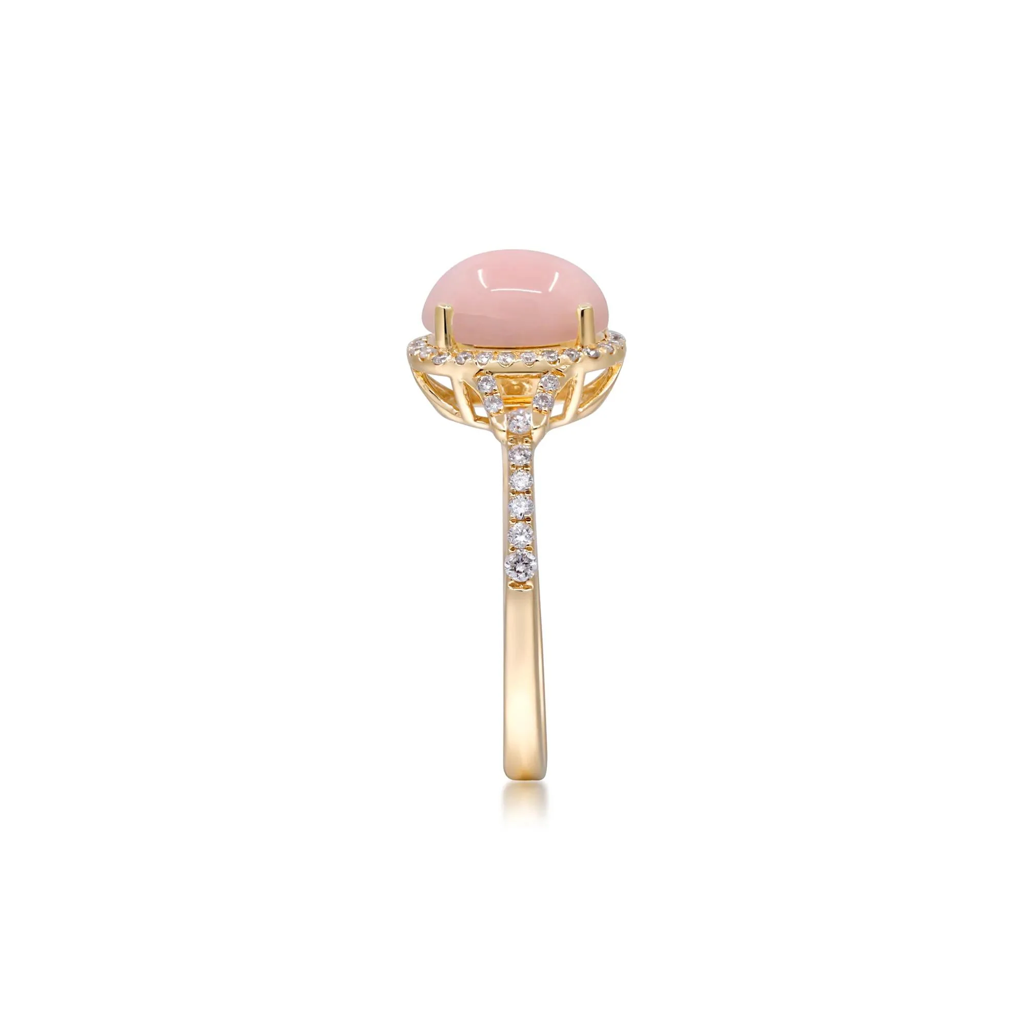1/4 CT. Tw. Pink Opal and Diamond Halo Ring 10K Yellow Gold Size 7 2mm - Image 3