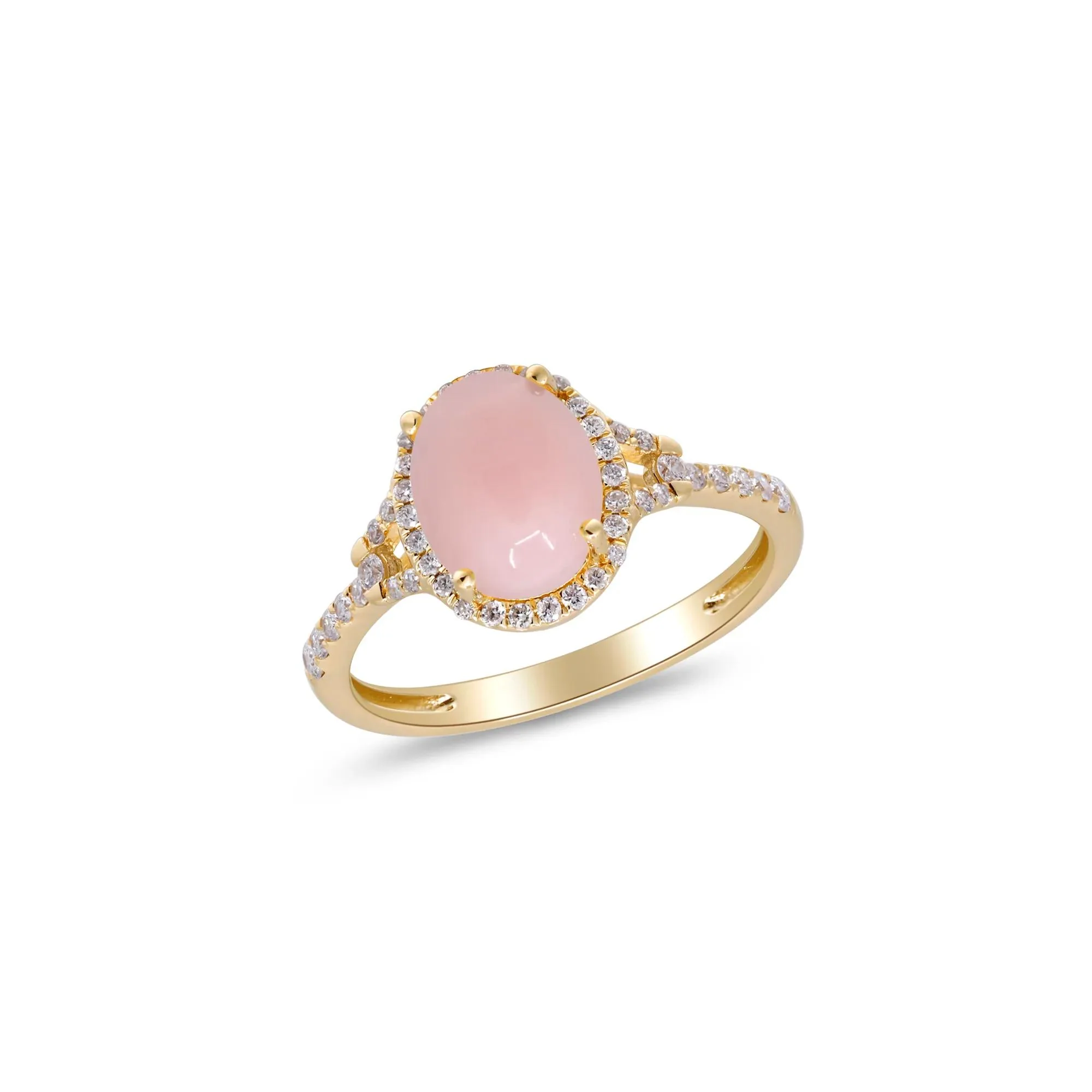 1/4 CT. Tw. Pink Opal and Diamond Halo Ring 10K Yellow Gold Size 7 2mm - Image 4