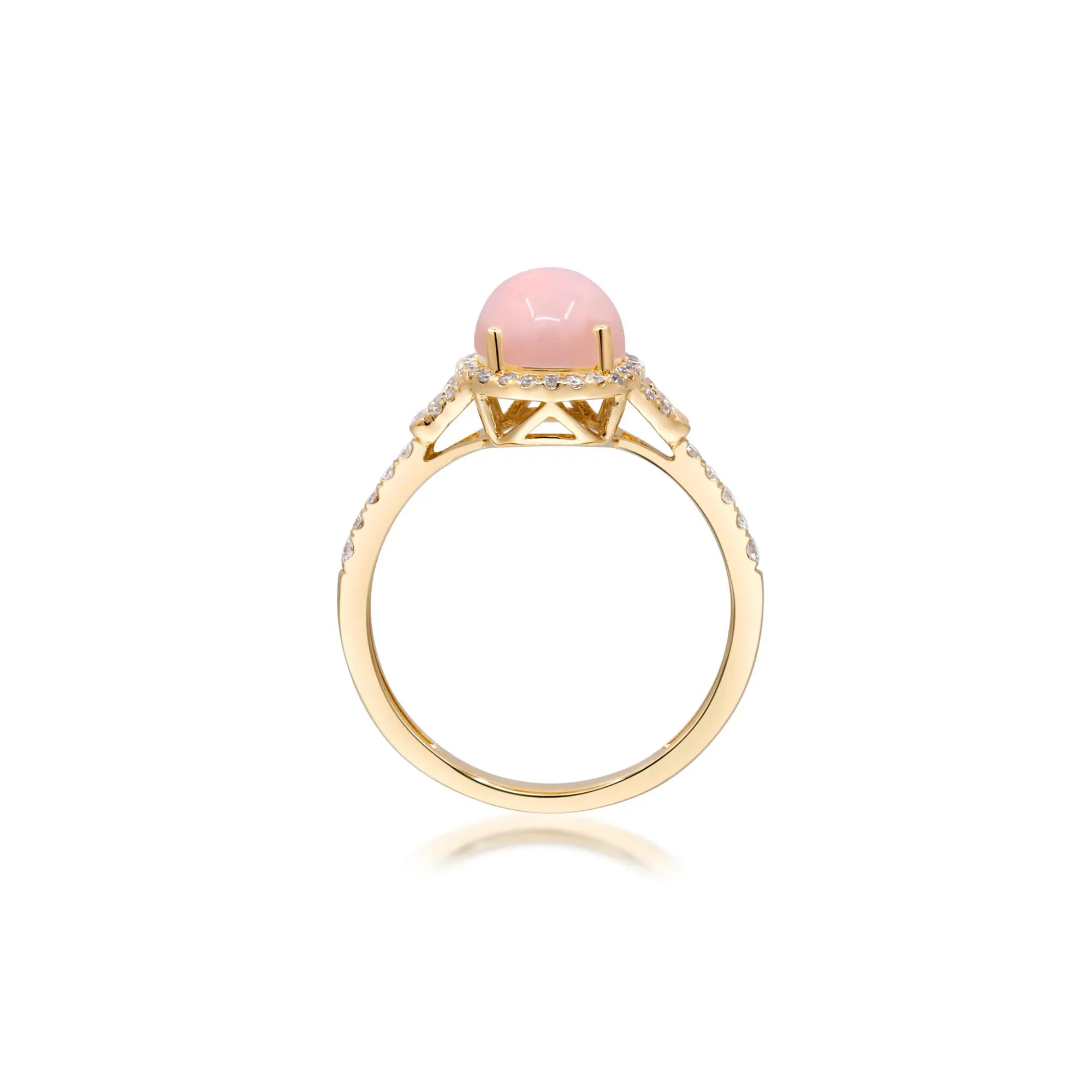 1/4 CT. Tw. Pink Opal and Diamond Halo Ring 10K Yellow Gold Size 8.5 2mm - Image 2