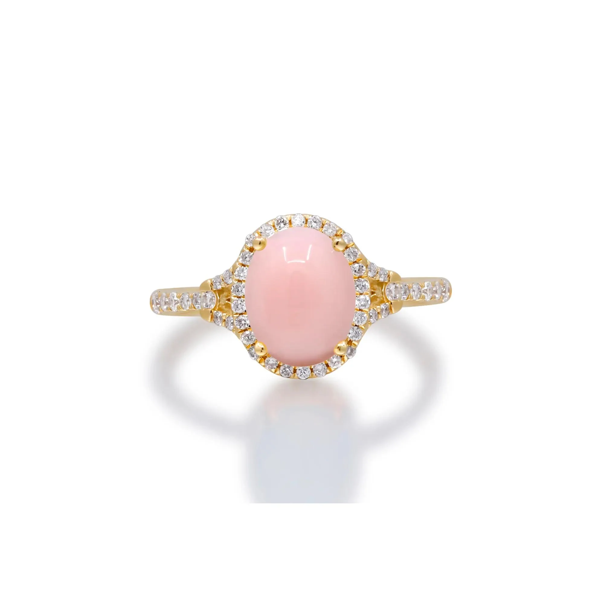 1/4 CT. Tw. Pink Opal and Diamond Halo Ring 10K Yellow Gold Size 9 2mm - Image 5