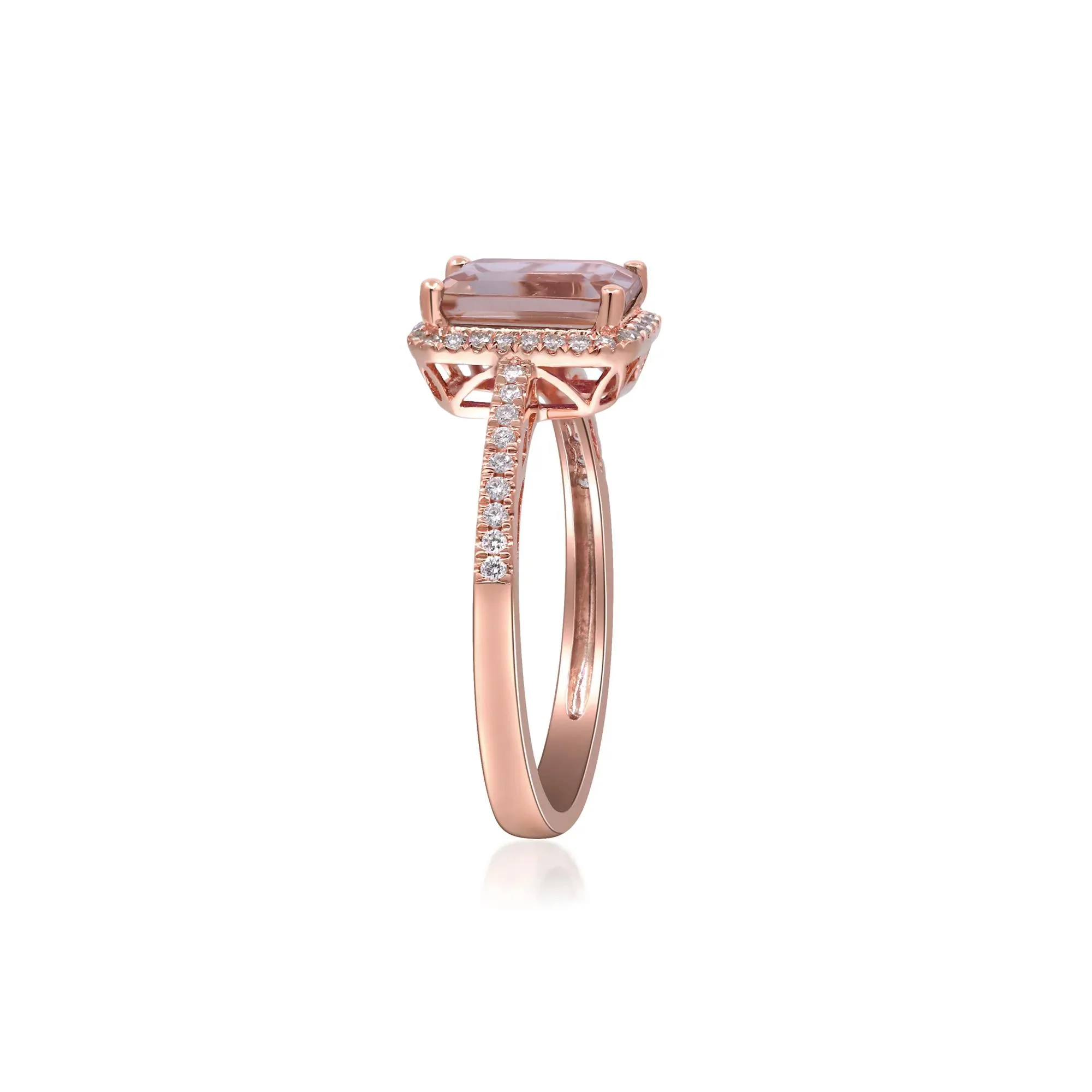 1/5 CT. Tw. Morganite and Diamond Halo Ring 10K Rose Gold Round Brilliant Cut Size 6.5 2mm - Image 2