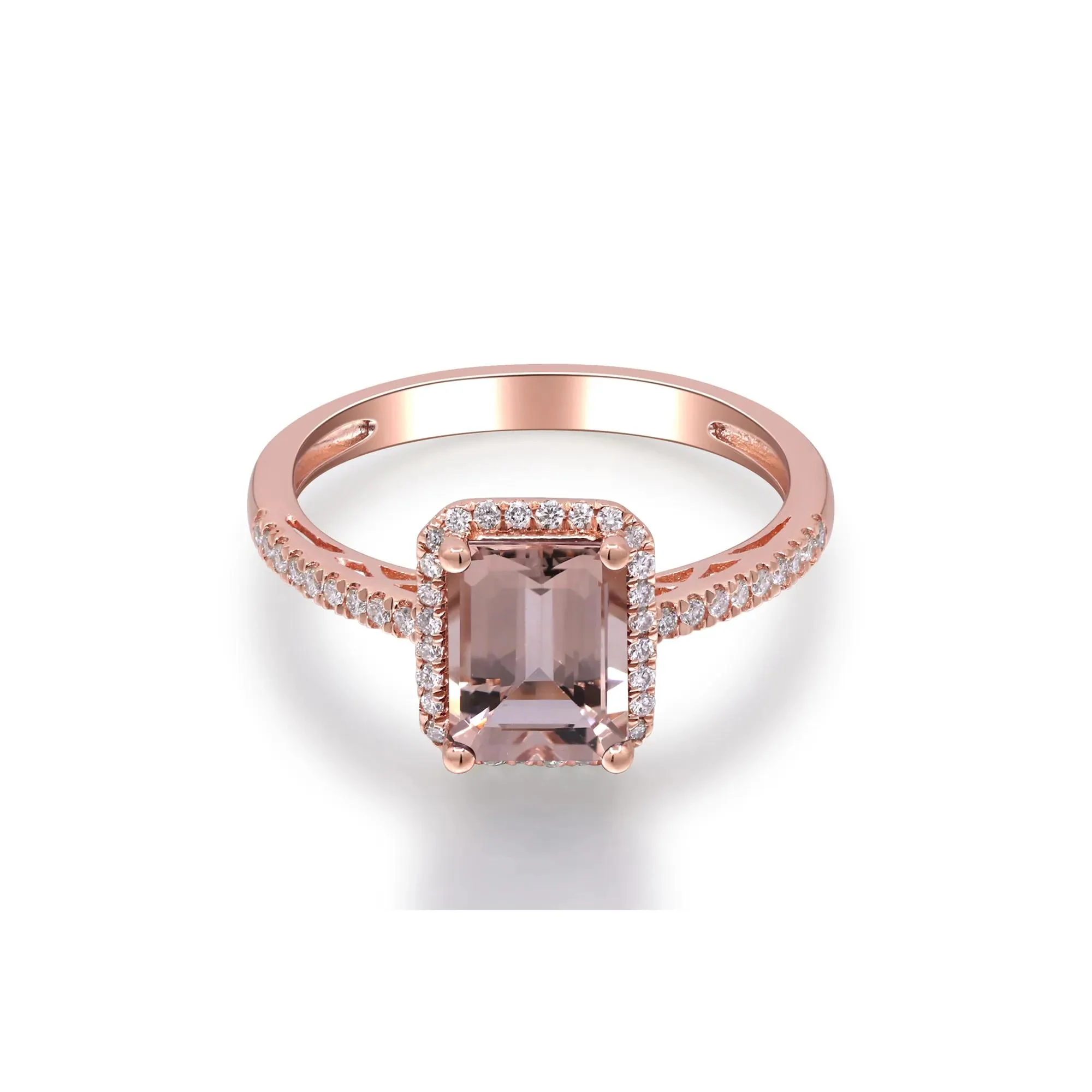 1/5 CT. Tw. Morganite and Diamond Halo Ring 10K Rose Gold Round Brilliant Cut Size 7 2mm - Image 4