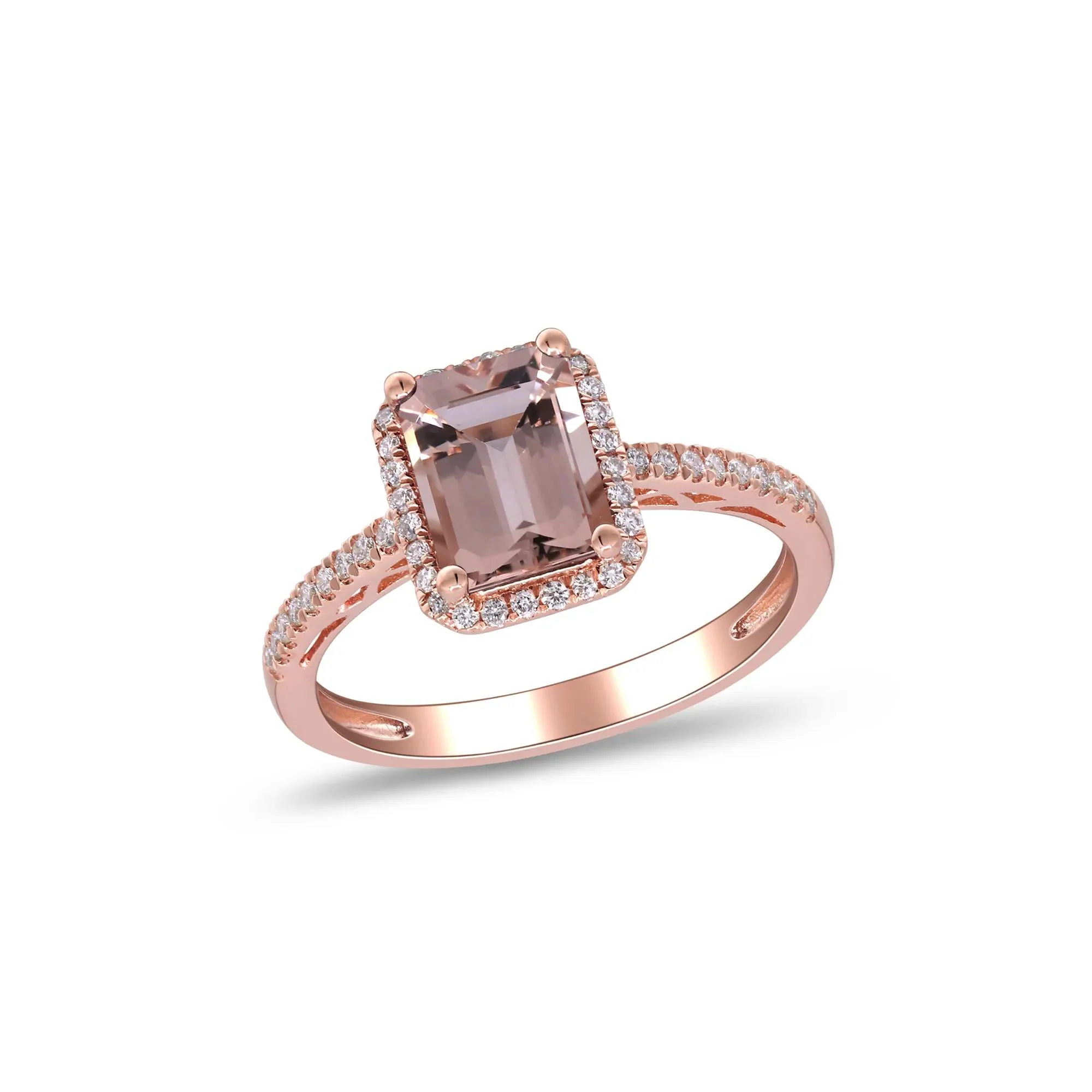 1/5 CT. Tw. Morganite and Diamond Halo Ring 10K Rose Gold Round Brilliant Cut Size 8 2mm - Image 3