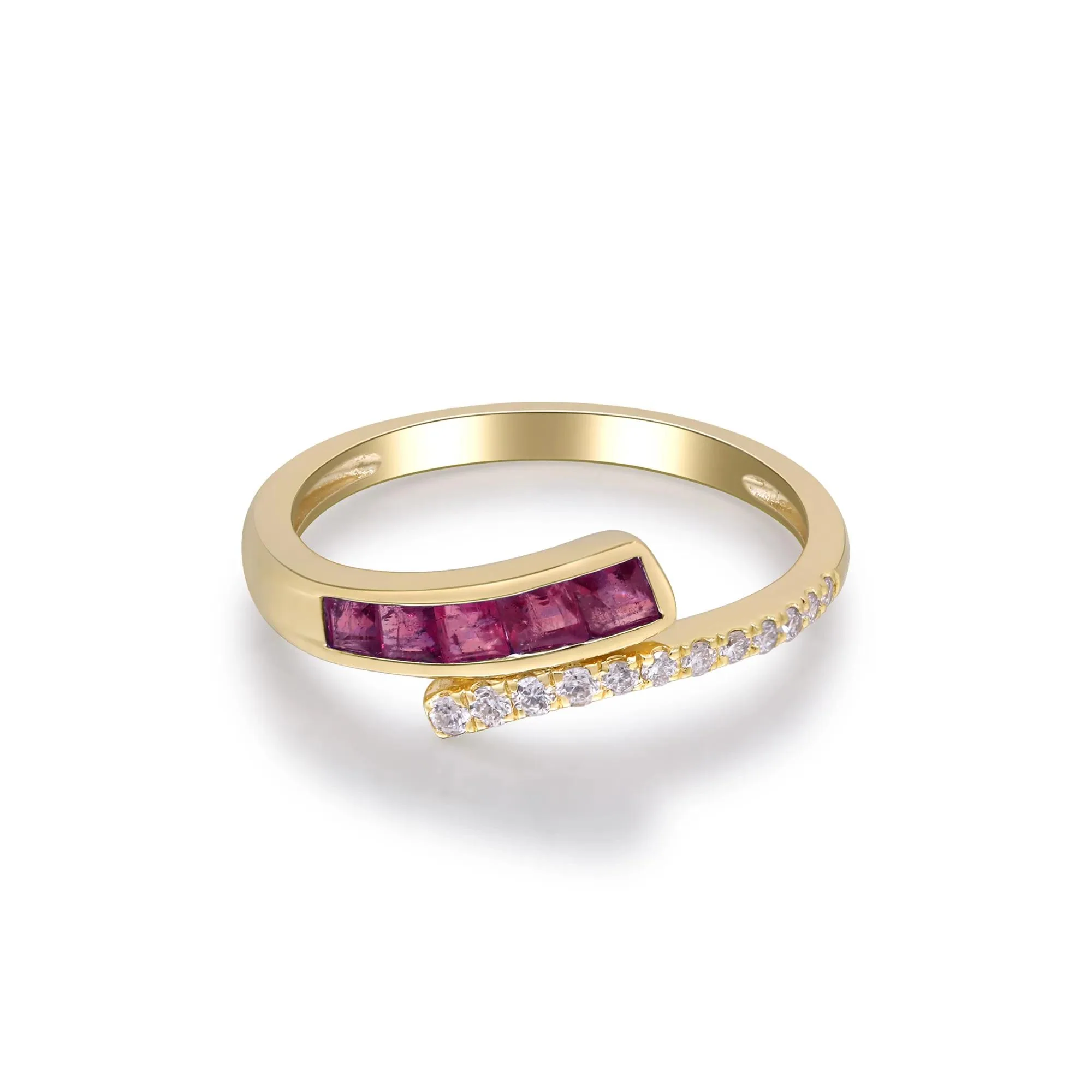 1/10 CT. Tw. Ruby and Diamond Bypass Ring 10K Yellow Gold Size 6 2mm - Image 3