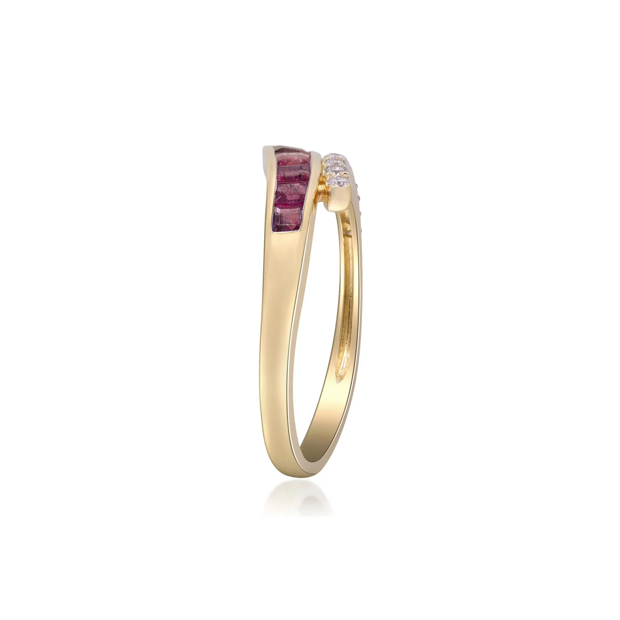 1/10 CT. Tw. Ruby and Diamond Bypass Ring 10K Yellow Gold Size 6.5 2mm - Image 5